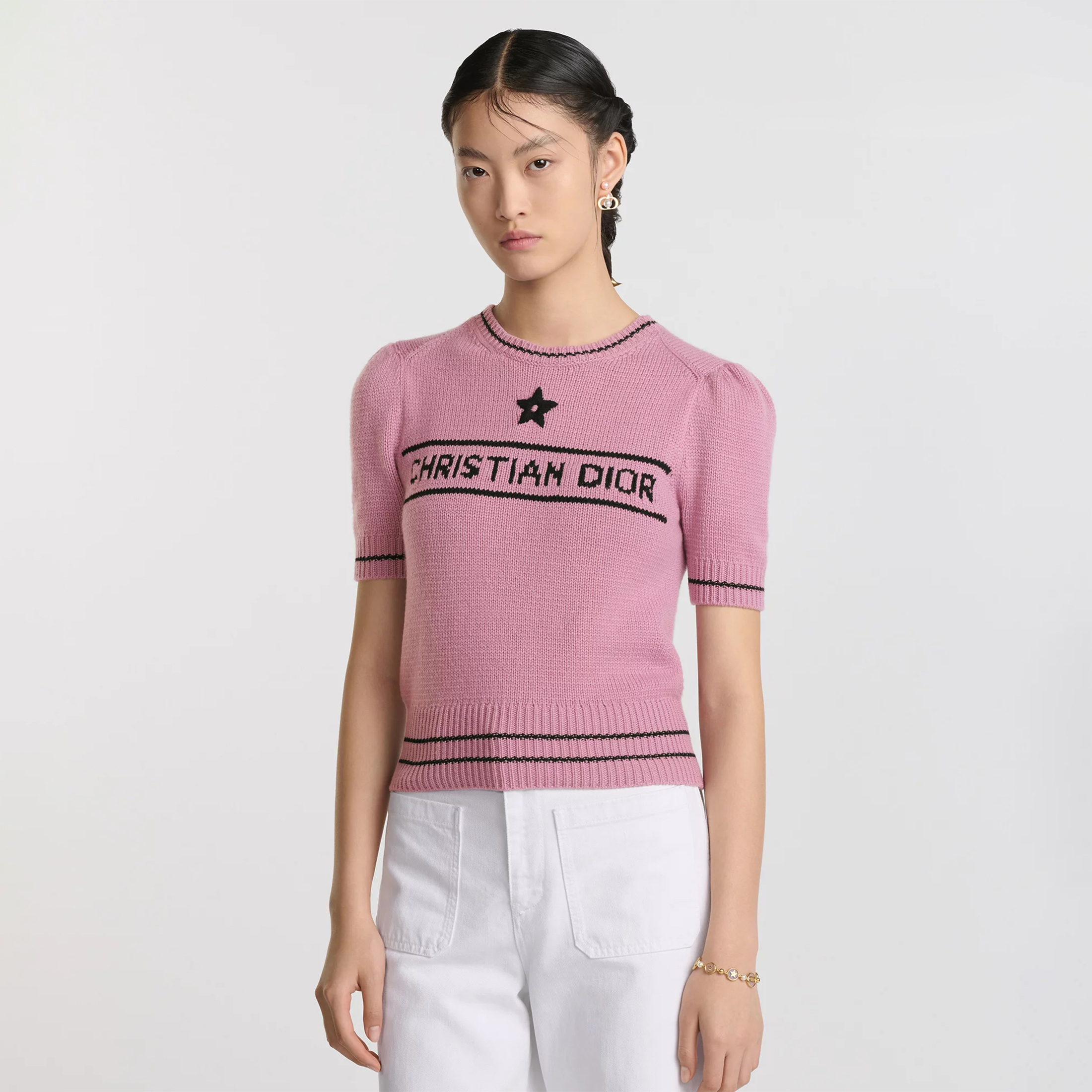 NIGO Dior Women's Wool Blend Knit Short Sleeve Top Round Neck Fashion Temperament Short T-Shirt Knitwear #nigo81137