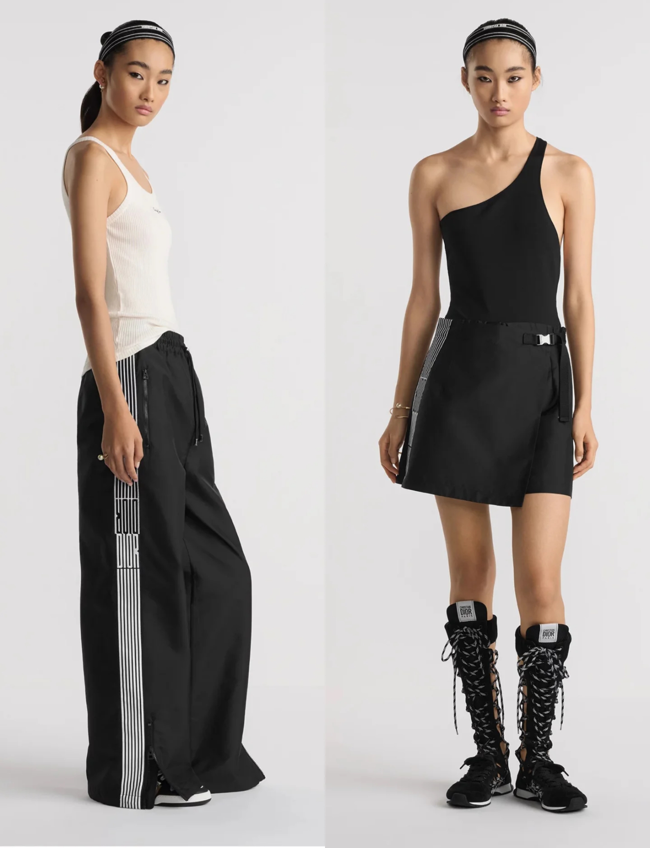 NIGO Dior Women's Spring/Summer Solid Color Jacquard Stripe Elastic Waist Tie Flare Casual Pants #nigo76145