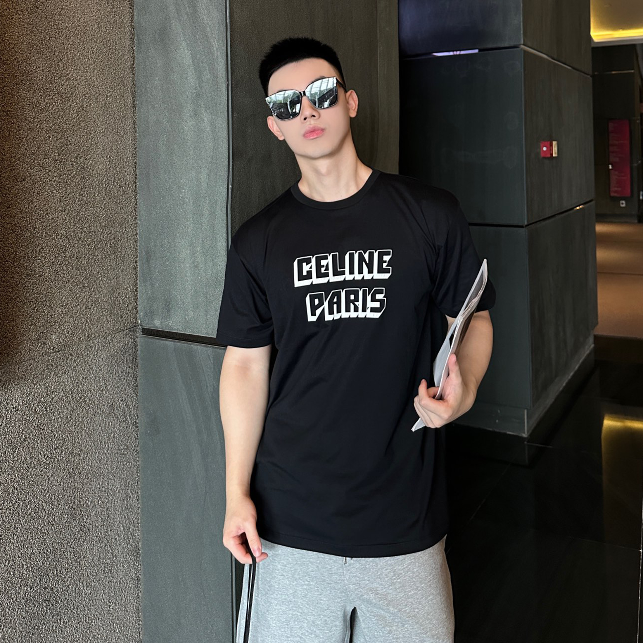NIGO Celine Men's Women's Spring And Summer Solid Colour Fashion Letters Logo Black T-Shirt Round Neck Short Sleeve Versatile Comfortable Tops #nigo81139