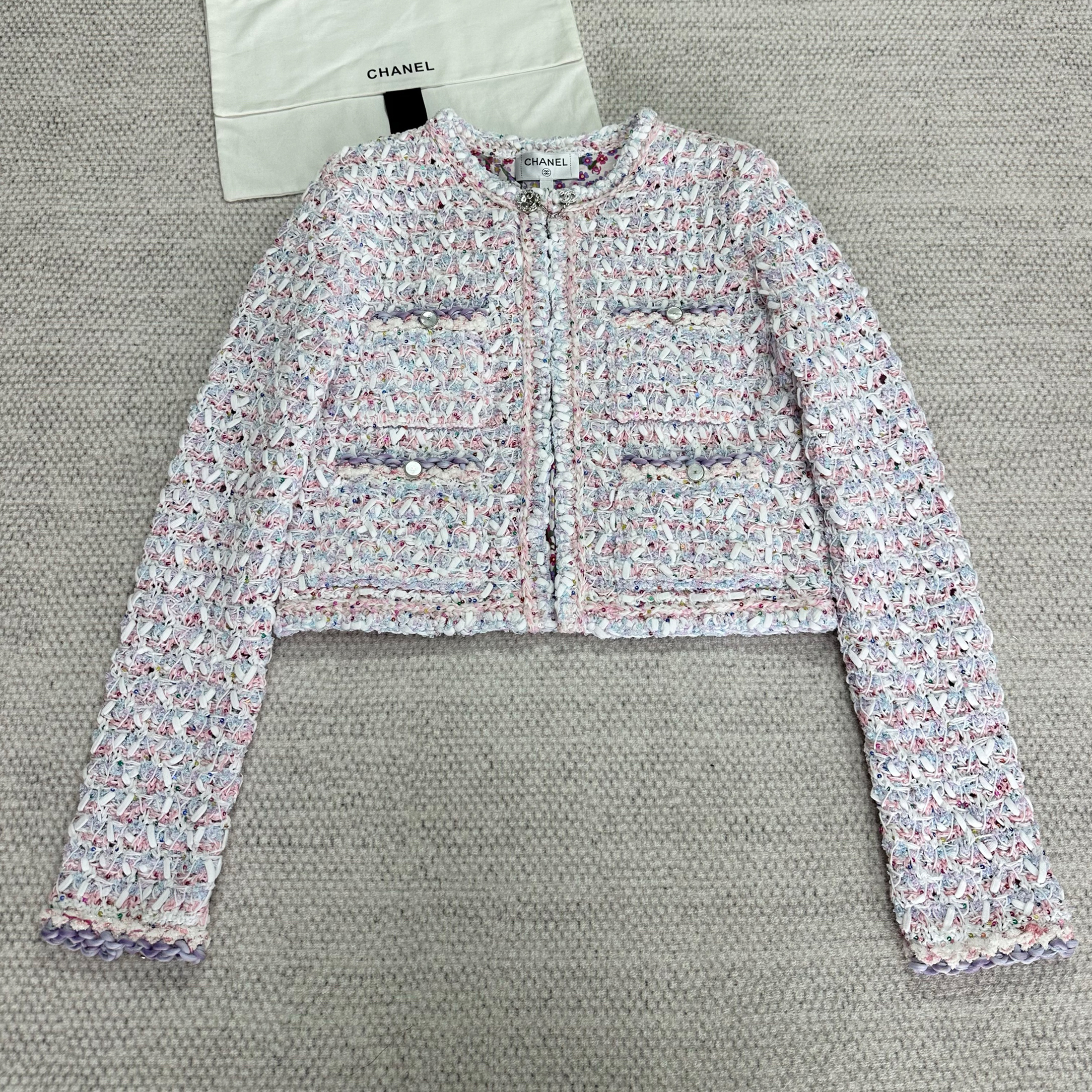NIGO Chanel Women's  Spring And Summer Pink Woven Knit Sweater Jacket Round Neck Single Breasted Pocket Fashion Temperament Elegant Short Top Ngvp #nigo1344