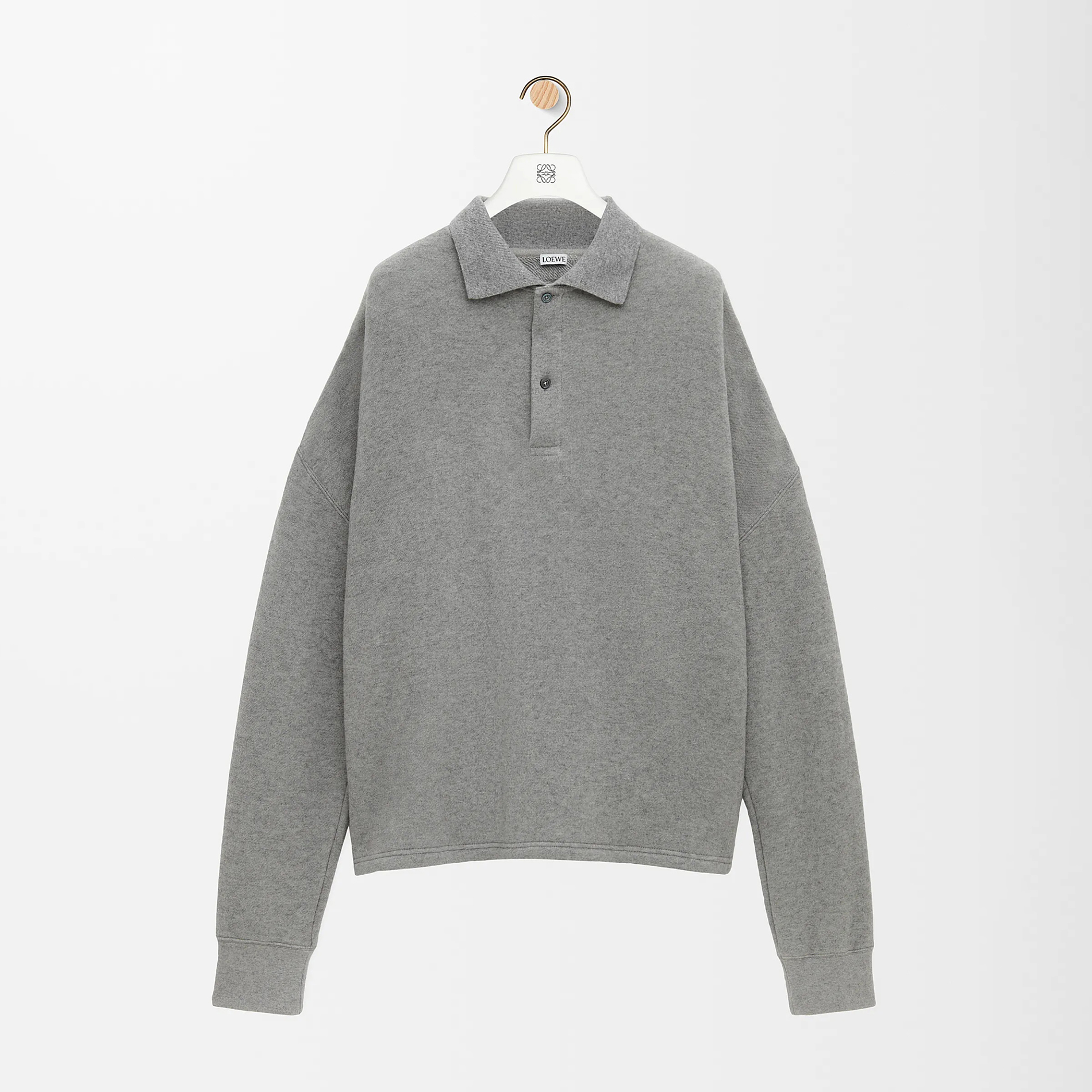 NIGO Loewe Men's Spring and Autumn Gray Drop Shoulder Asymmetric Button Polo Collar Long Sleeve Sweatshirt #nigo76163