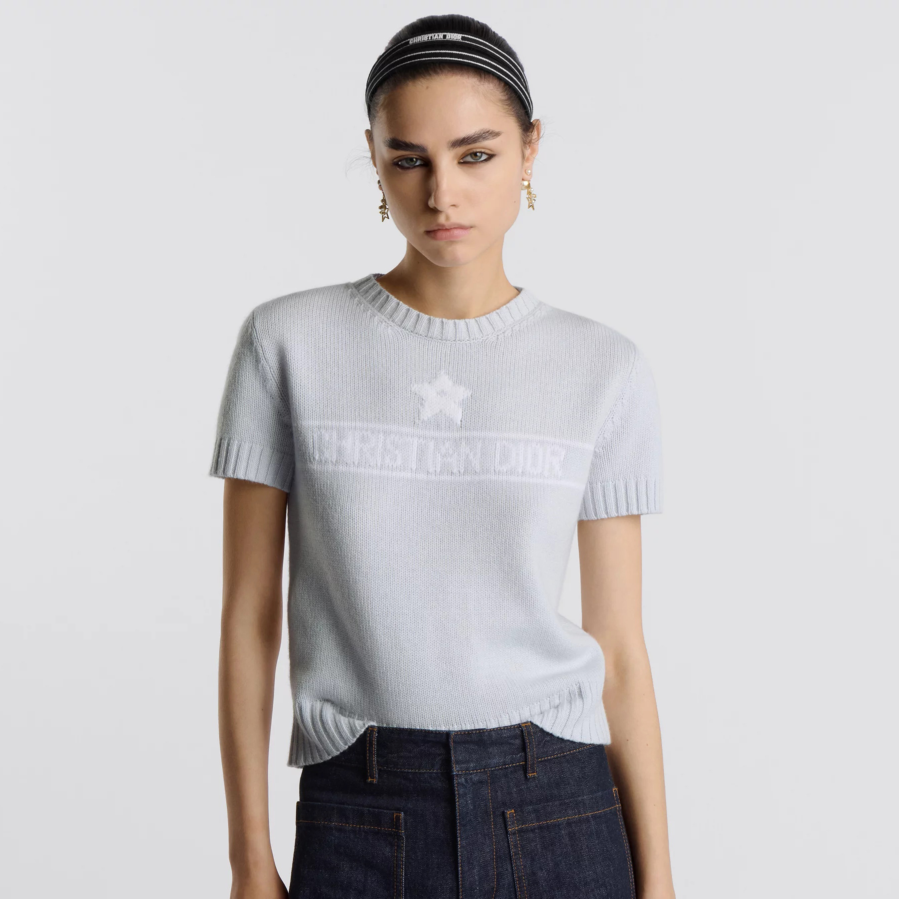 NIGO DIOR Women's Solid Color Pentagram Letter Print Cashmere Short Sleeve Knit Sweater #nigo76157