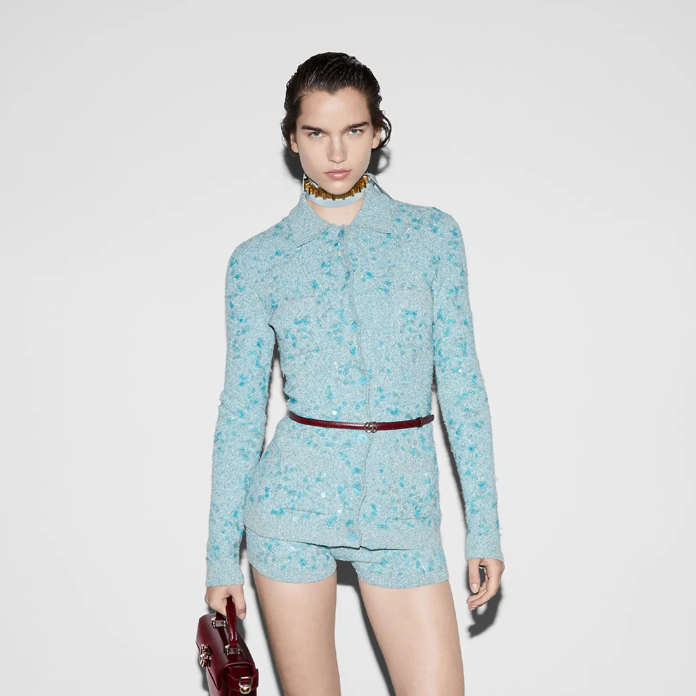 NIGO Gucci Women's Sequin Embroidery Viscose Fiber Blend Lapel Knit Long Sleeve Cardigan Ngvp #nigo1389