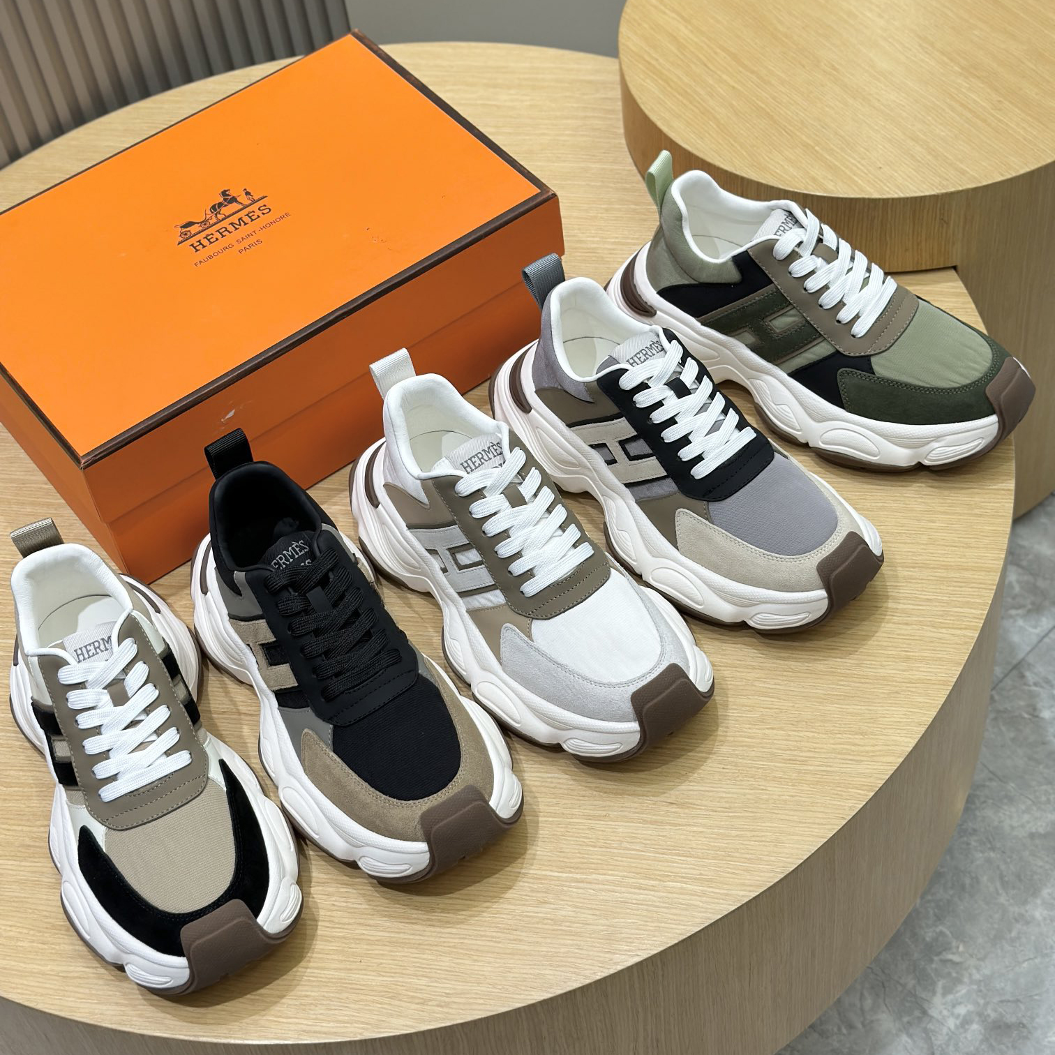 NIGO Hermes Men's All Season Colorblocking Suede Thick Sole Lace-Up Sneakers Shoes #nigo76176