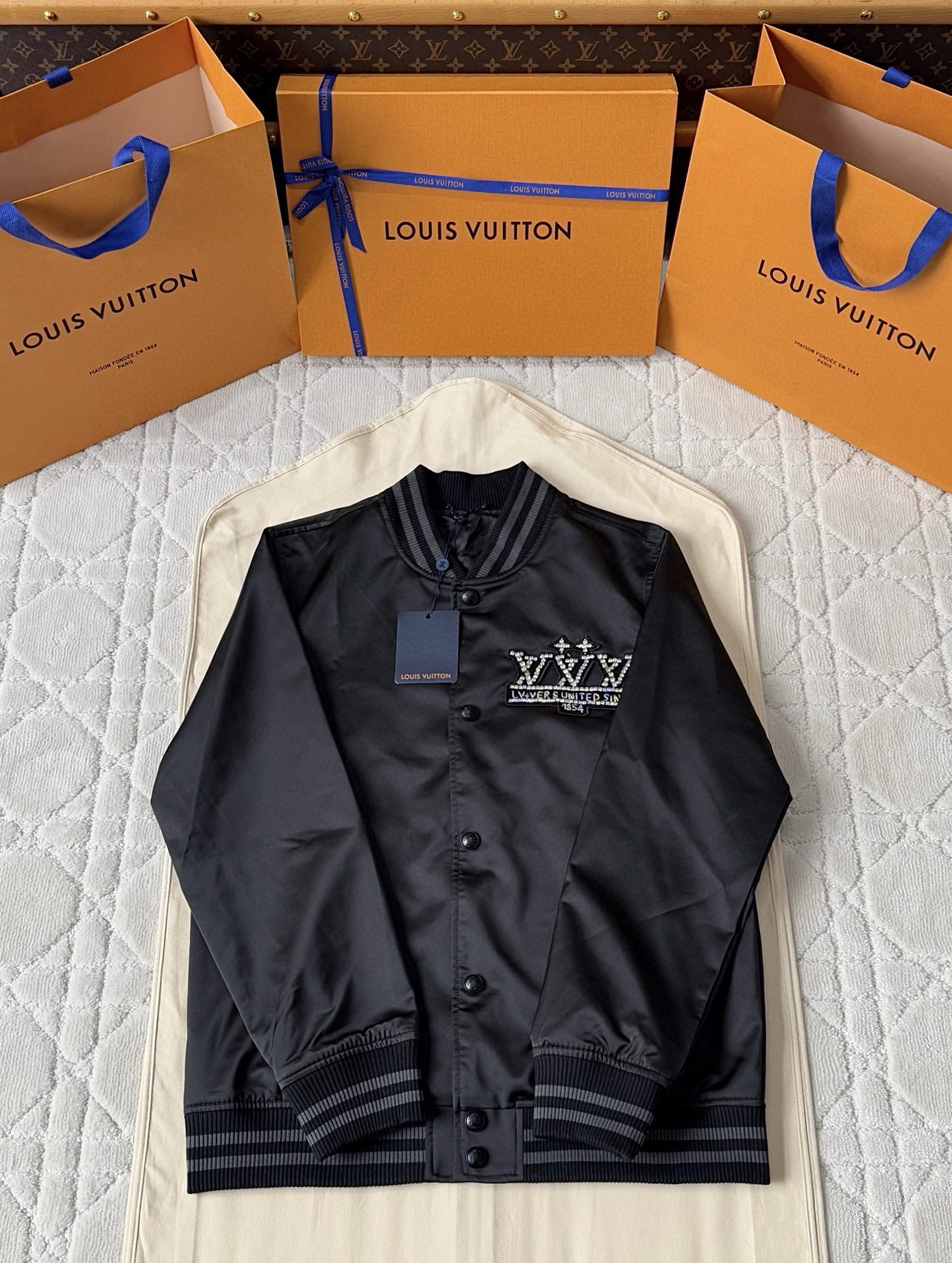NIGO Louis Vuitton Men's Spring And Fall Beaded Embroidery Logo Letters Stand Up Collar Single Breasted Long Sleeved Jacket #nigo76178