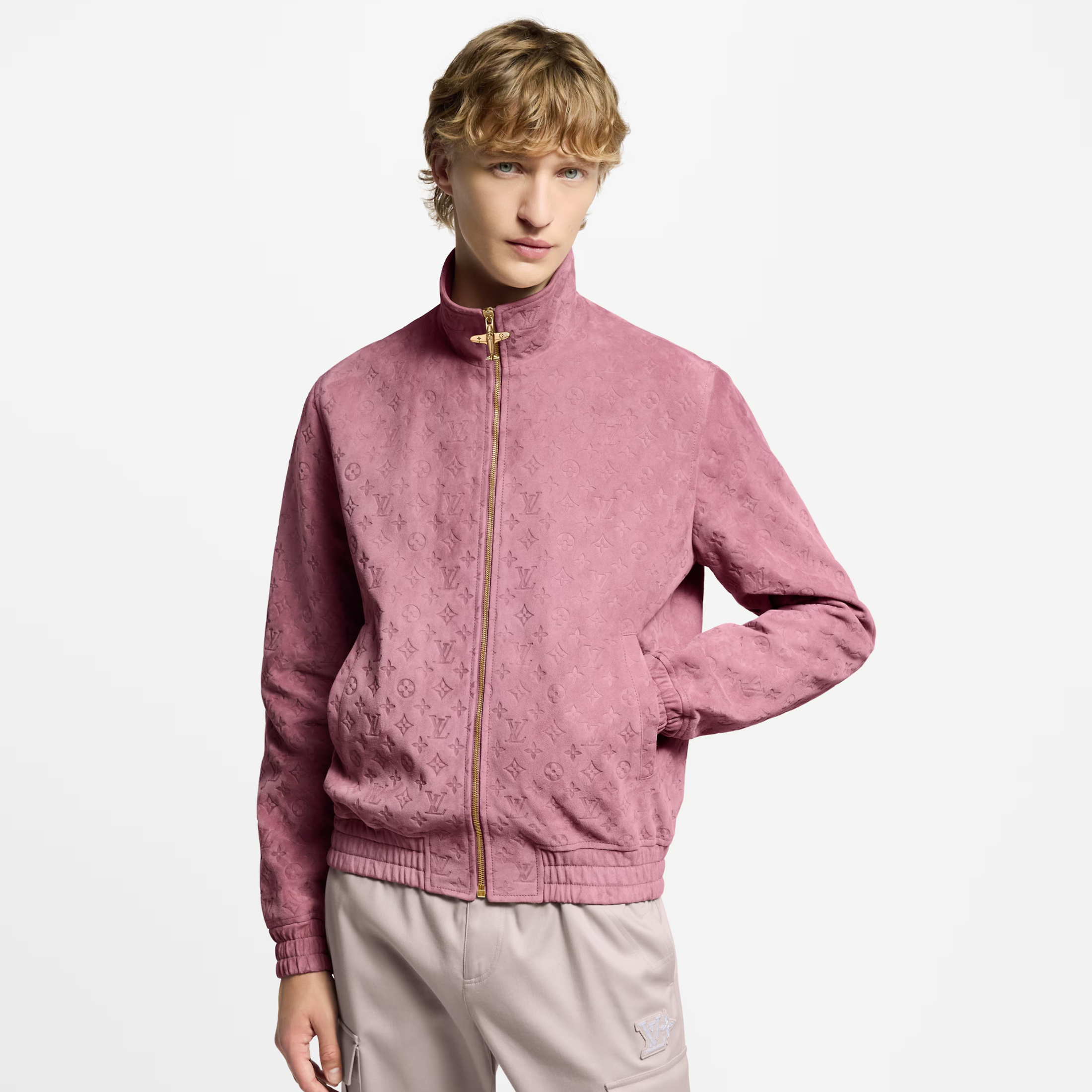 NIGO Louis Vuitton Men's Autumn/Winter Solid Color MONOGRAM Embossed Suede Leather Zipper Long Sleeve Sport Jacket #nigo76177