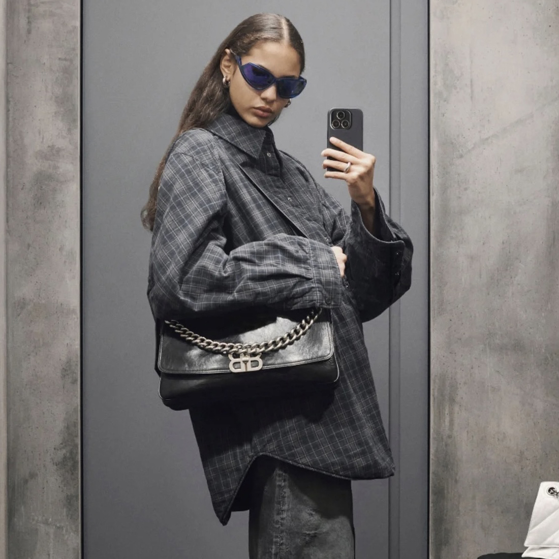 NIGO Balenciaga Men's and Women's Spring and Autumn Gray Checkered Printed Embroidered Logo Printed Zipper Long Sleeve Jacket #nigo76184