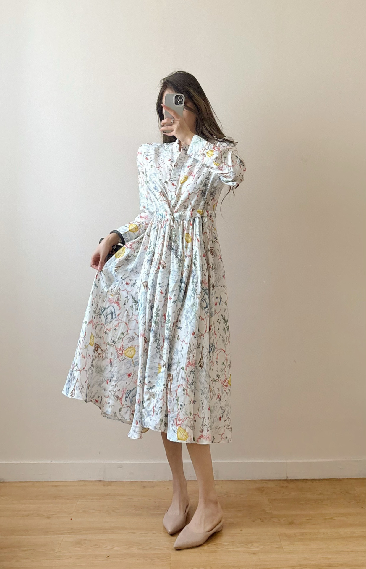 NIGO Dior Women's Spring/Summer Floral Print Round Neck High Waist Silk Long Dresses Ngvp #nigo1391