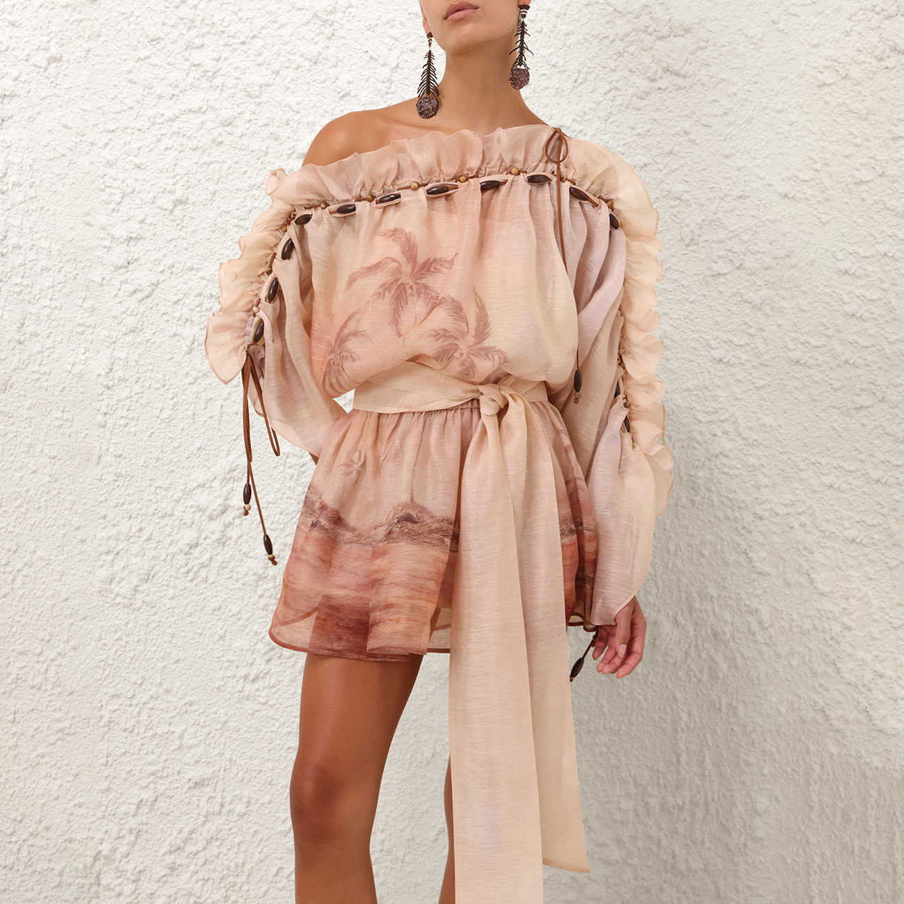 NIGO Zimmermann Women's Spring and Summer Show Pink Slant Strapless Loose Waist Ruffle Short Dresses #nigo76189