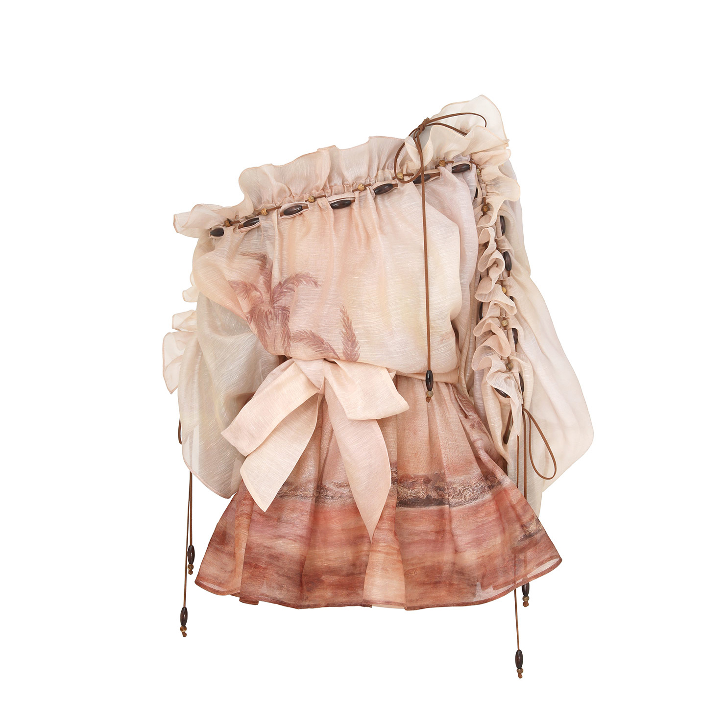 NIGO Zimmermann Women's Spring and Summer Show Pink Slant Strapless Loose Waist Ruffle Short Dresses #nigo76189