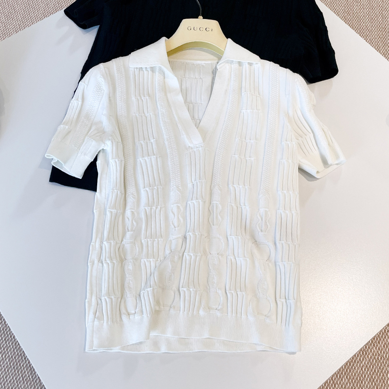 NIGO Hermes Women's Knitted V-neck Spring, Autumn And Winter Silk Cotton Blend Short Sleeve Pullover Top Solid Color Sweater Ngvp #nigo1394