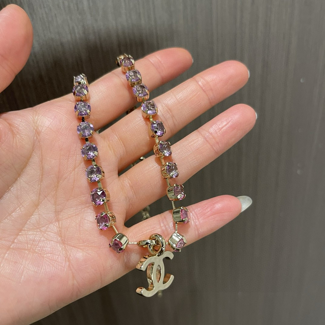 NIGO Chanel Women's Rainbow Gradient Color Double C Decoration Rhinestone Metal Necklace Ngvp #nigo1393