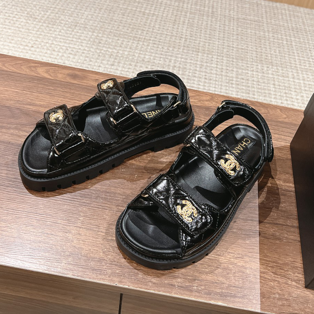 NIGO Chanel Women's Summer Fashion Logo Leather Solid Color Thick Bottom Casual Beach Shoes Sandals #nigo76221