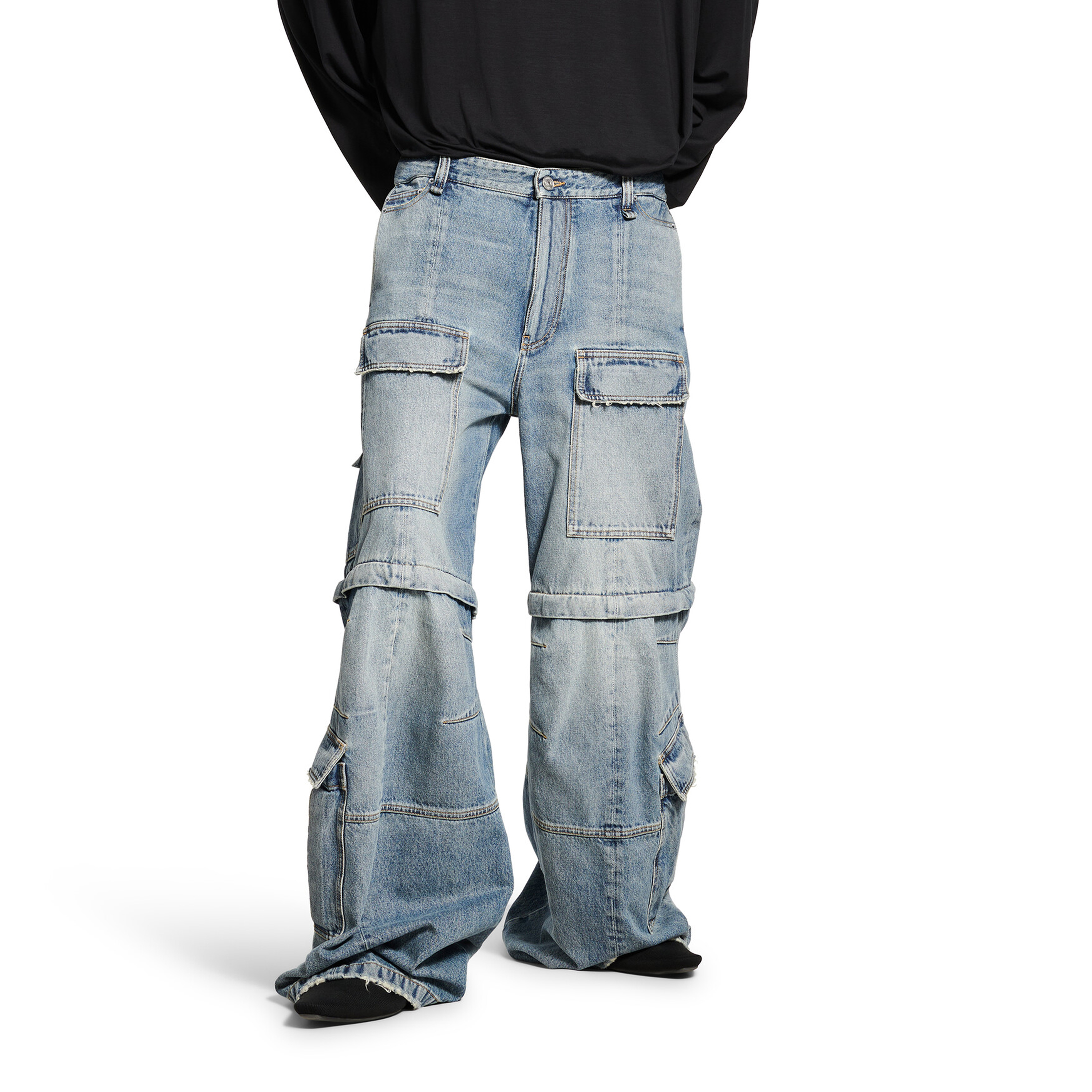 NIGO Balenciaga Men's Women's Four Seasons Cotton Solid Color Mid Waist Cargo Flare Trousers Denim Pants Ngvp #nigo1395