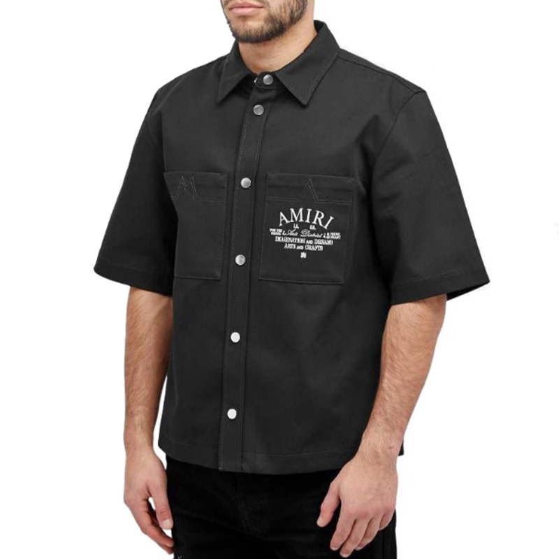NIGO Amiri Men's Arts District Camp Solid Color Logo Embroidered Lapel Single Breasted Short Sleeve Shirt #nigo76214
