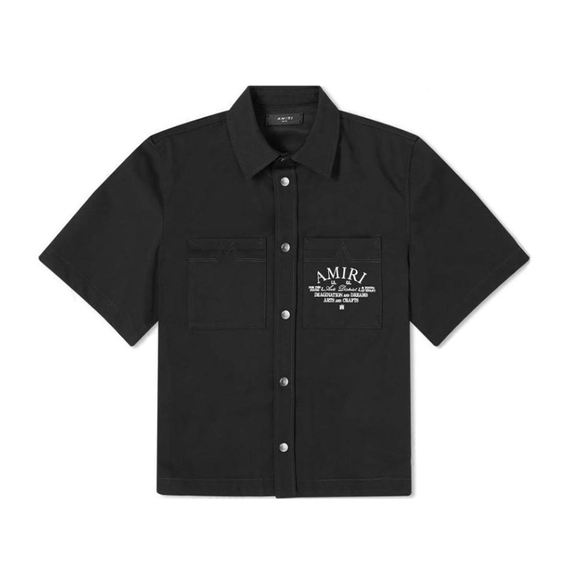 NIGO Amiri Men's Arts District Camp Solid Color Logo Embroidered Lapel Single Breasted Short Sleeve Shirt #nigo76214