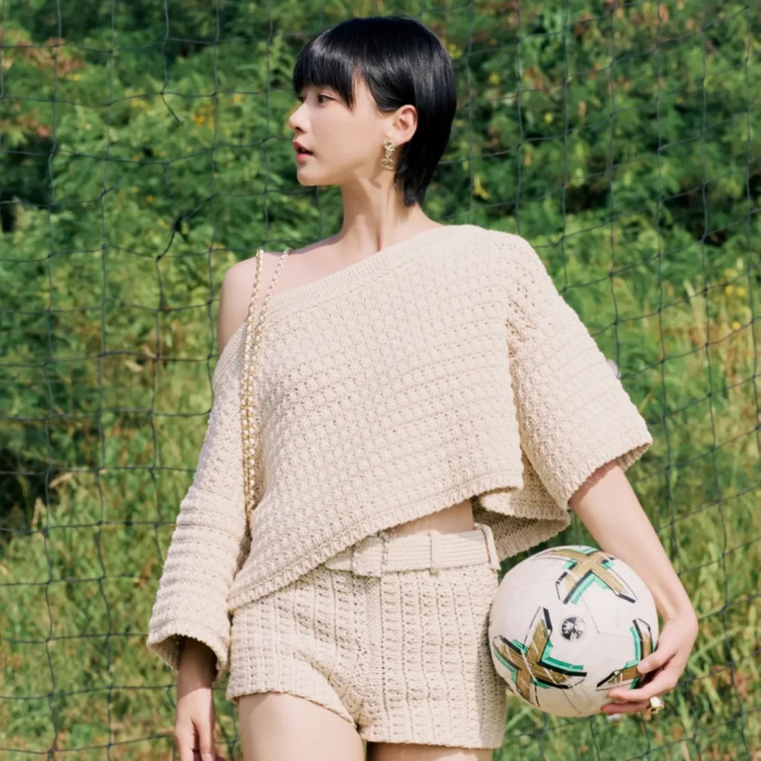 NIGO Chanel Women's Summer Solid Color One Shoulder Seven Sleeve Knit Sweater Top #nigo76244