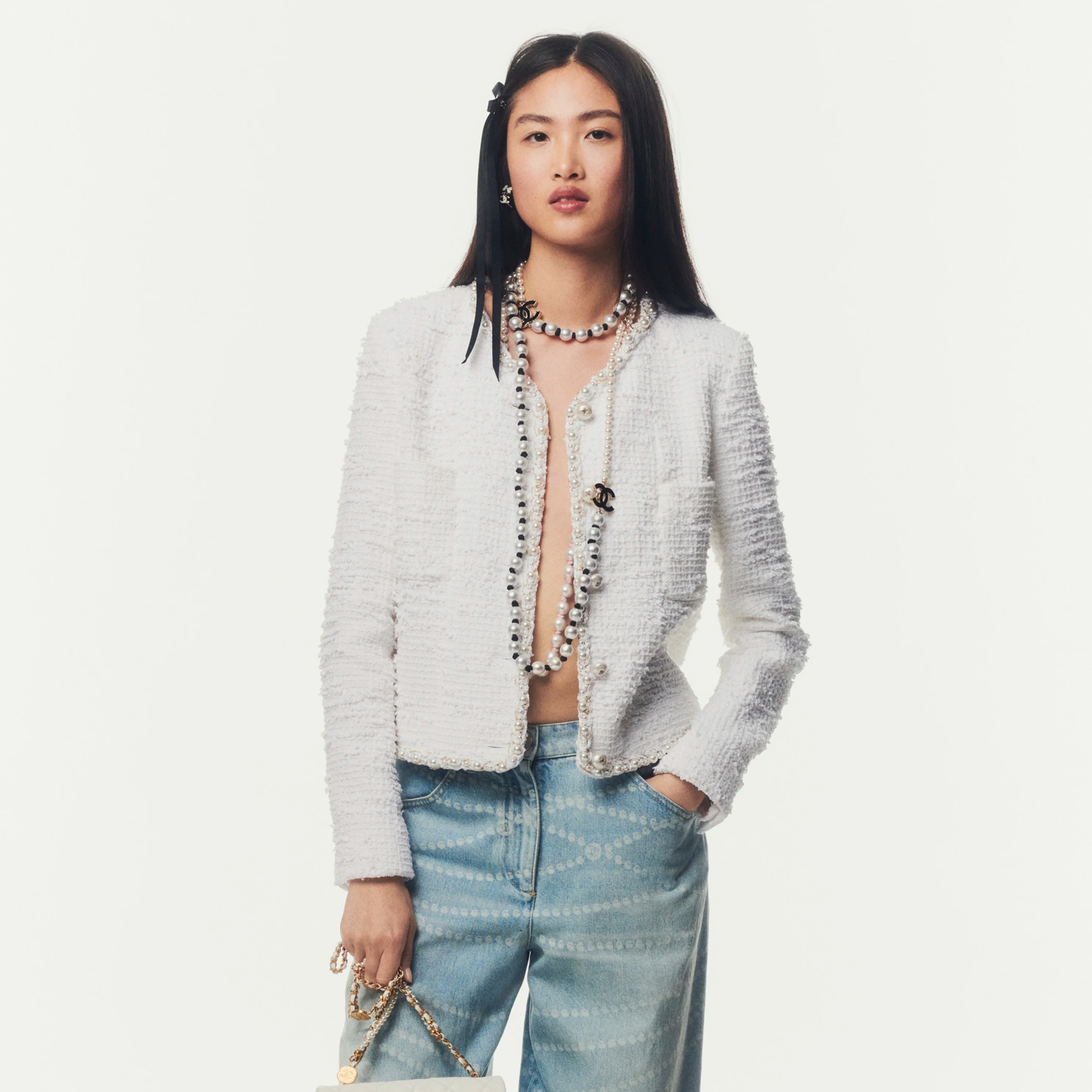 NIGO Chanel Women's Spring & Autumn Cotton Tweed & Faux Pearl Knit Solid Color Long Sleeve Jacket Coat Ngvp #nigo1398