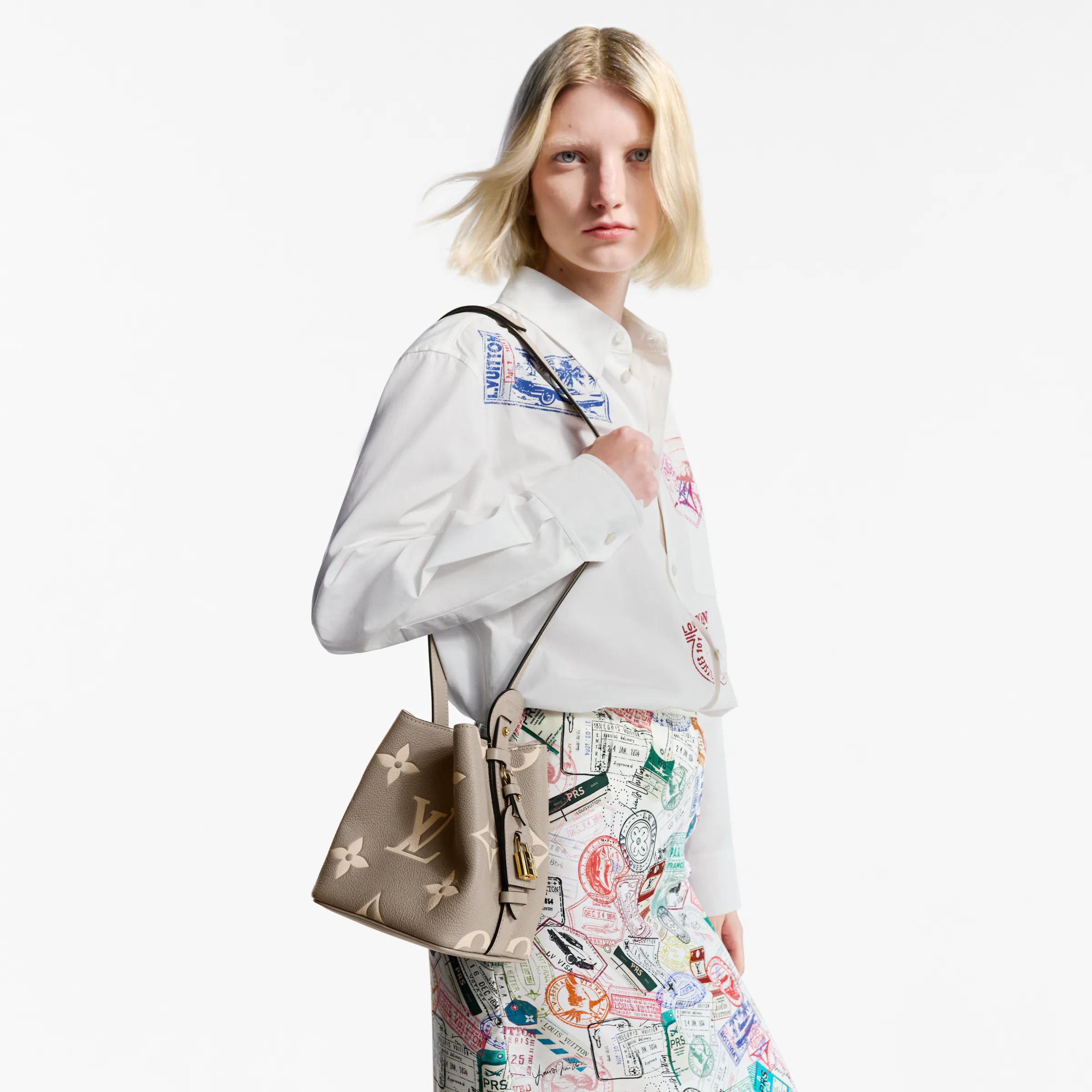 NIGO Louis Vuitton Women's ALL IN BB Handbag Logo Metal Padlock Leather Solid Color Shoulder Tote Bucket Bag Bags M13045 #nigo81163