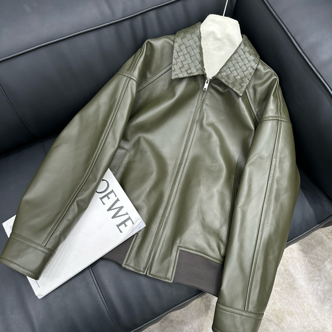 NIGO Bottega Veneta Men's Spring And Autumn Woven Lapel Zipper Solid Color Leather Long Sleeve Jacket Ngvp #nigo1412