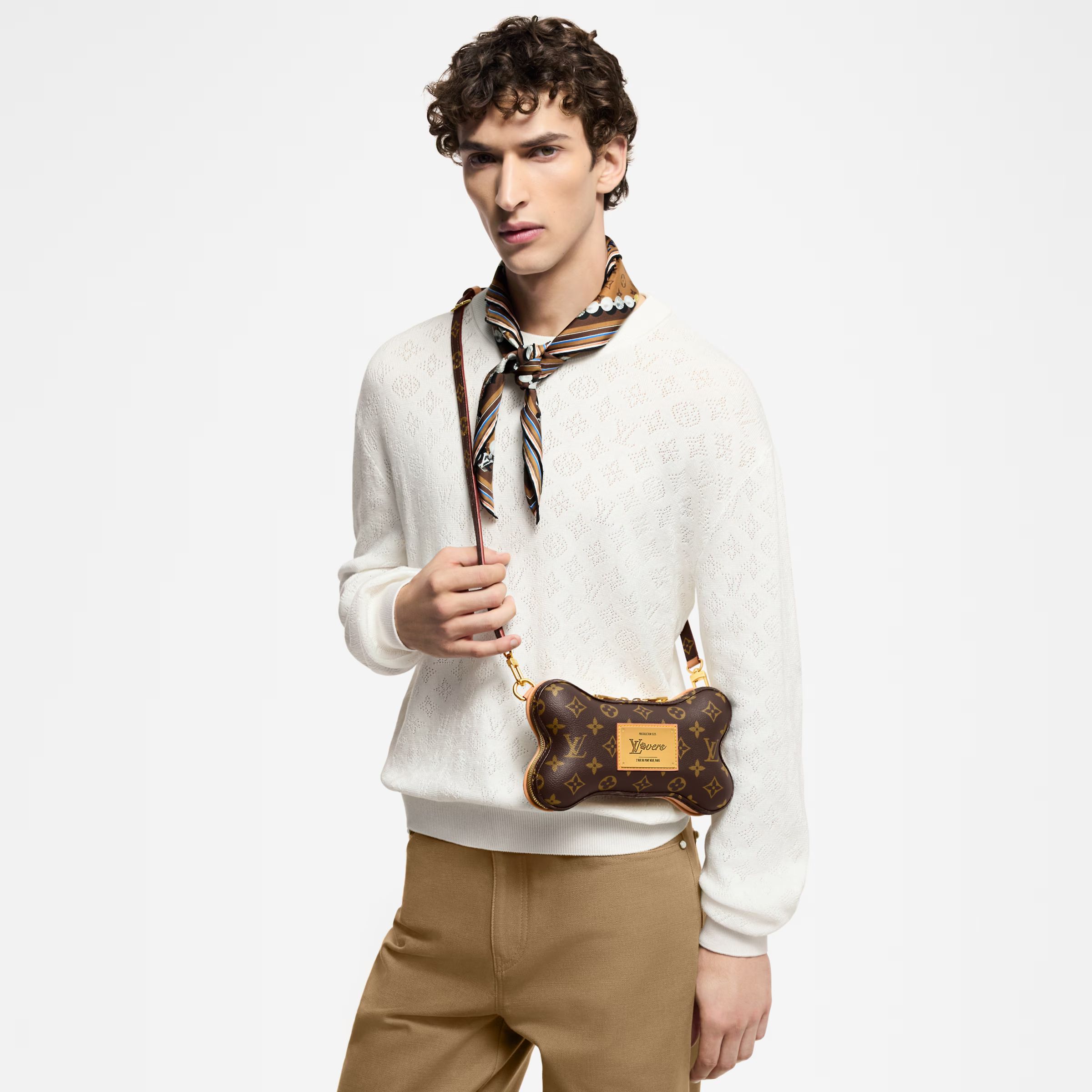 NIGO Louis Vuitton Women's BONE Mini Handbag Adjustable Detachable Shoulder Strap Logo Solid Color Leather Crossbody Bag Bags M12615 #nigo81164