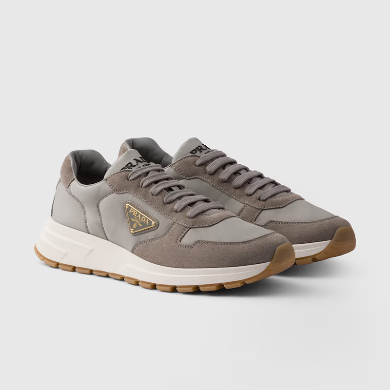 NIGO Prada Men's Prax 01 Recycled Nylon and Suede Sneakers Solid Color Round Toe Low Top Casual Shoes #nigo81165