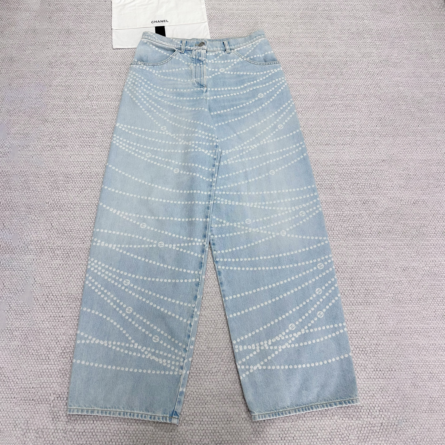 NIGO Chanel Women's Chain Printed Zipper Casual Wide Leg Pants Four Seasons Loose Cotton Denim Trousers Pants #nigo76228