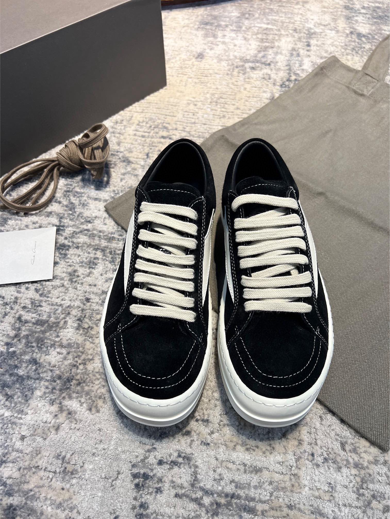 NIGO Rick Owens X Vans Men's and Women's Black and White Patchwork Leather Comfort Low Top Lace-Up Board Shoes #nigo76246