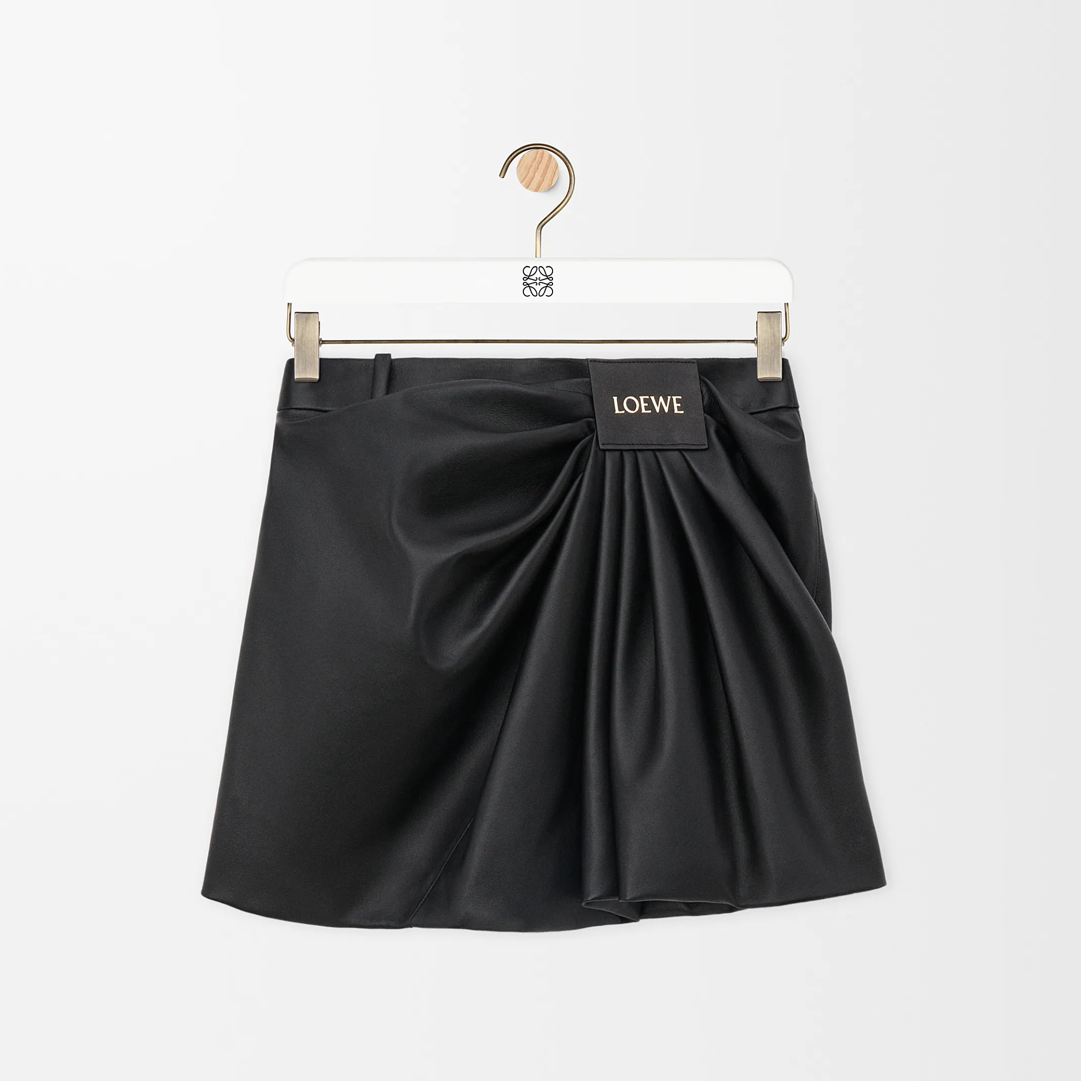 NIGO Loewe Women's Summer Solid Color Logo Letter Print Pleated Casual Leather Short Skirt #nigo76258