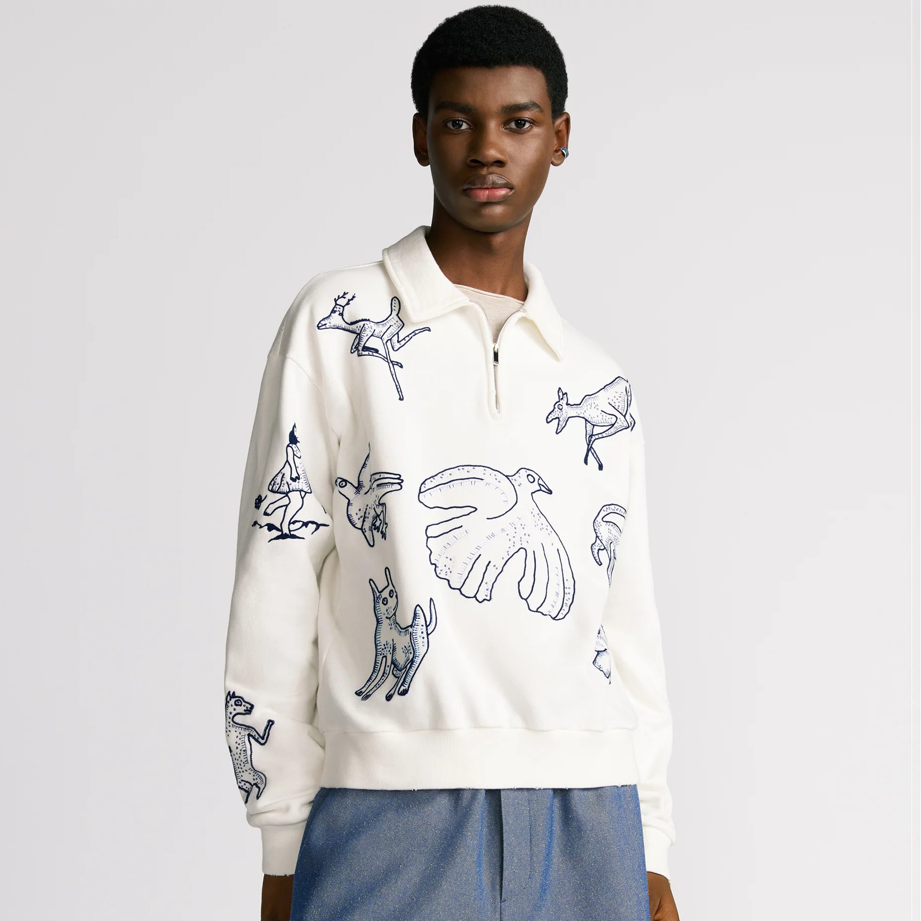 NIGO Dior Men's Summer Pattern Printed Solid Color Zipper Lapel Neckline Long Sleeve Sweatshirt #nigo76262