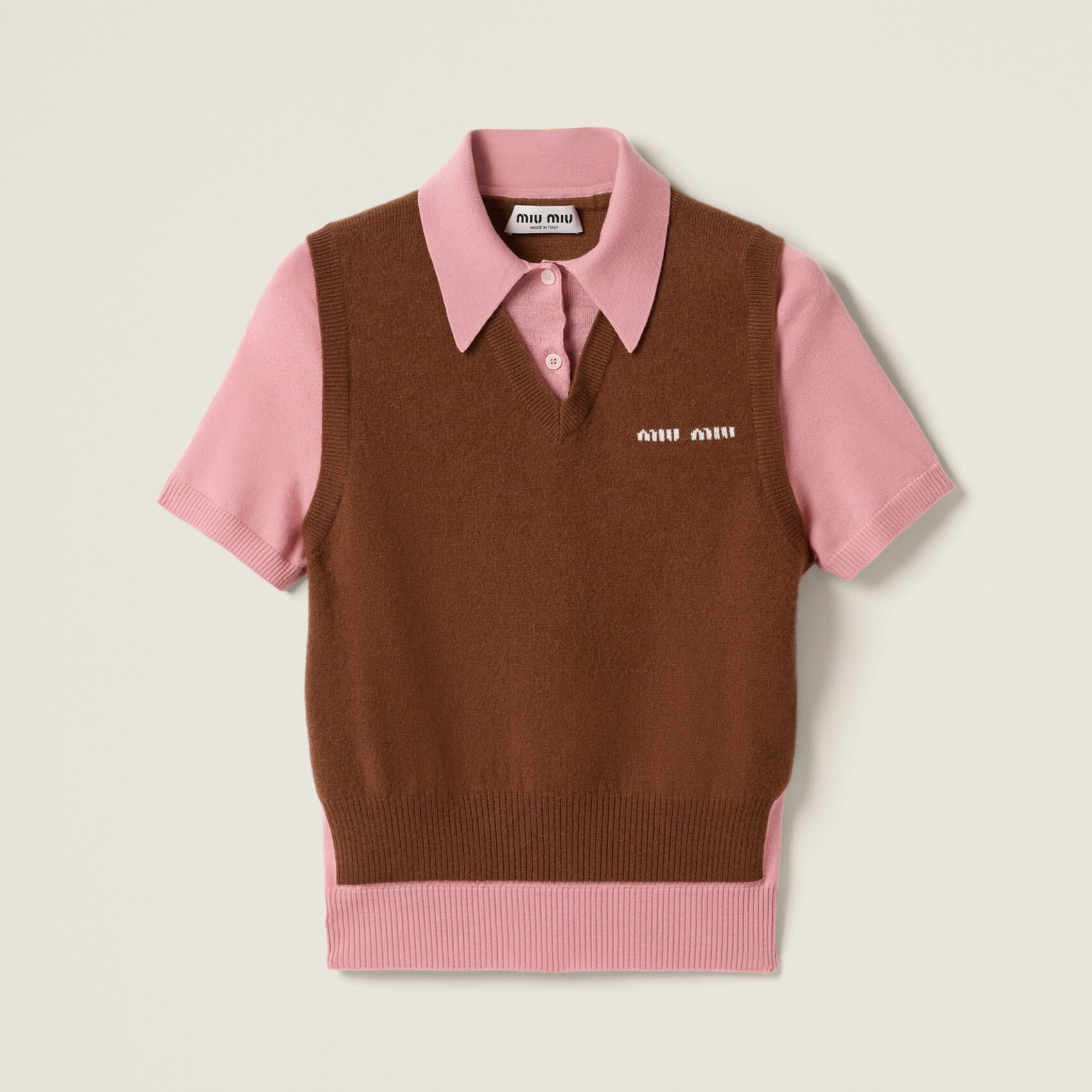 NIGO MiuMiu Women's Colorblocked Knit Loose Short Sleeve Polo Neck Knit Sweater #nigo76256