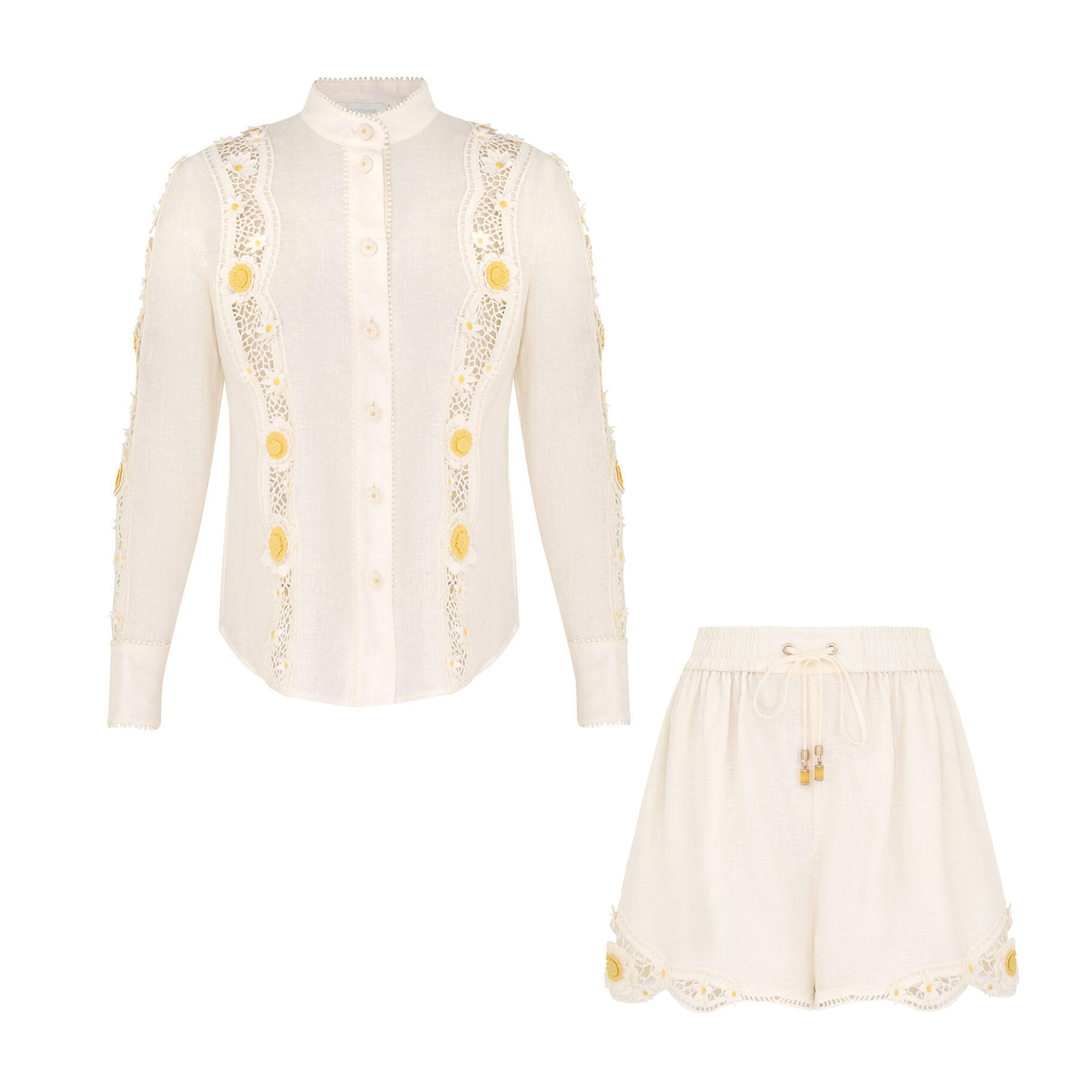 NIGO Zimmermann Women's Summer Solid Color Daisy Cotton Hollow Single-Breasted Shirt Lace Up Shorts Suit Set #nigo76261