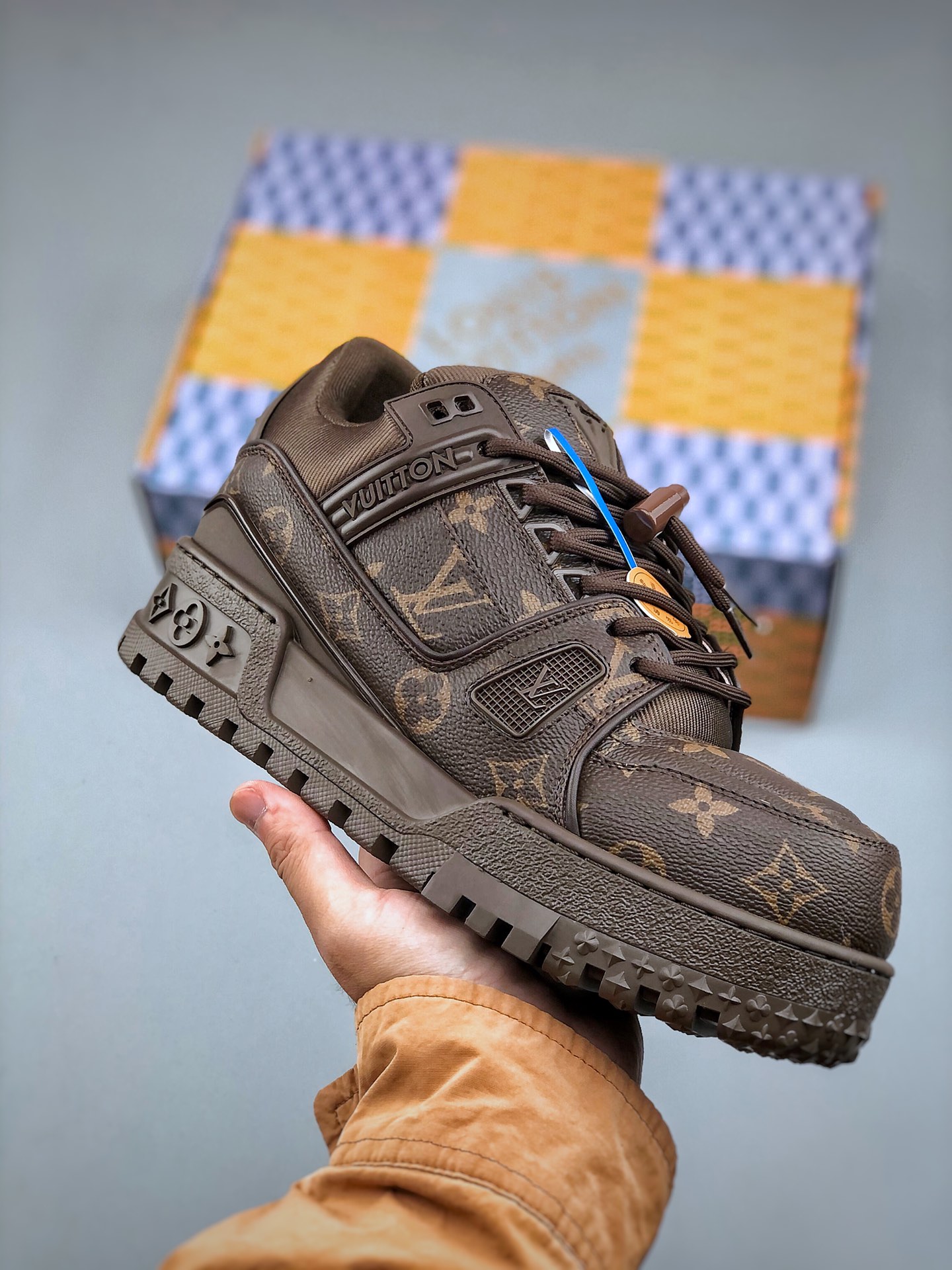 NIGO Louis Vuitton LV Trainer Maxi Men's Solid Color Leather Lace Up Low Top Board Shoes #nigo76279