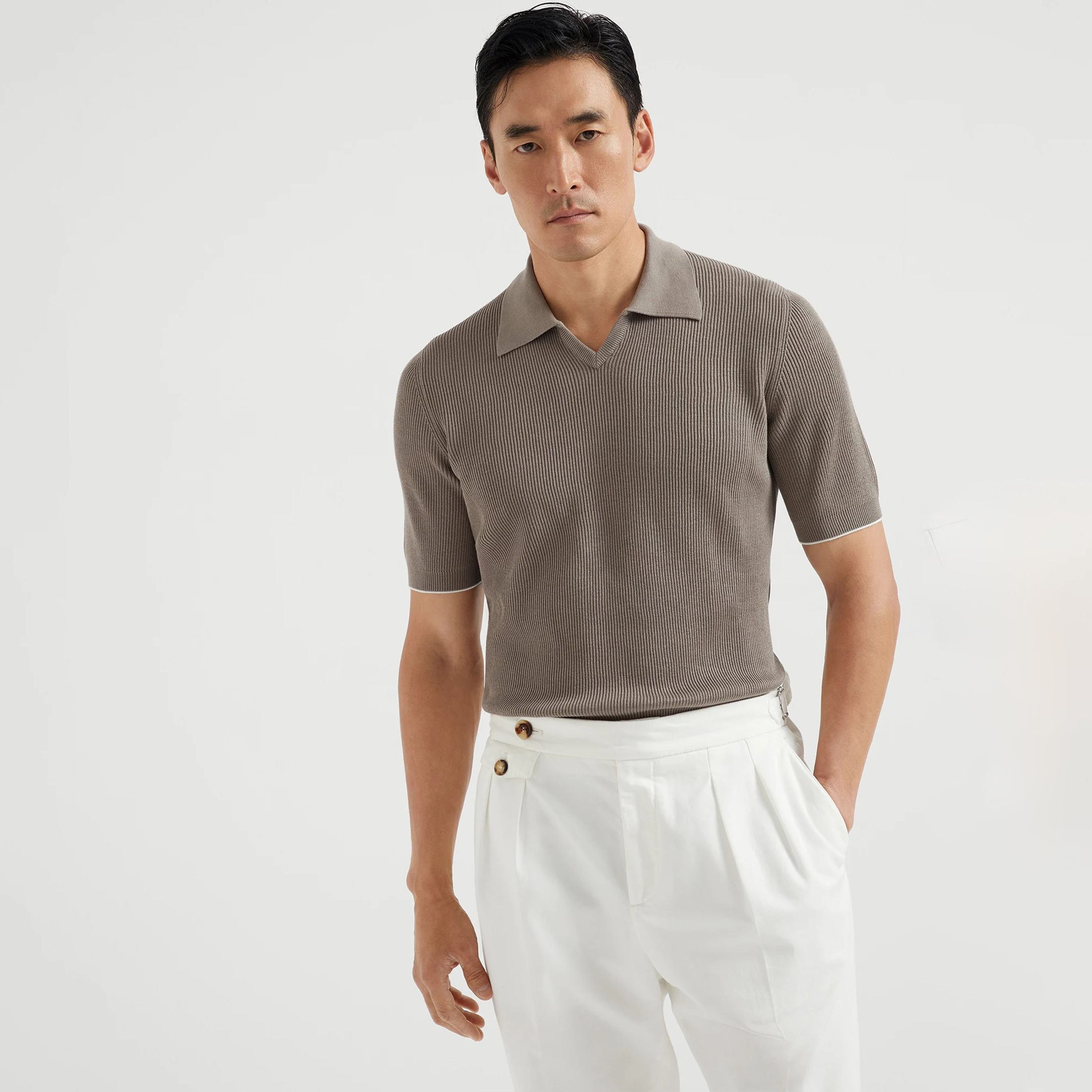 NIGO Brunello Cucinelli Men's Business Casual Spring Summer Cotton British Ribbed Knit Polo Shirt Fashion Trend Casual Comfort Lapel T-Shirt Ngvp #nigo1347
