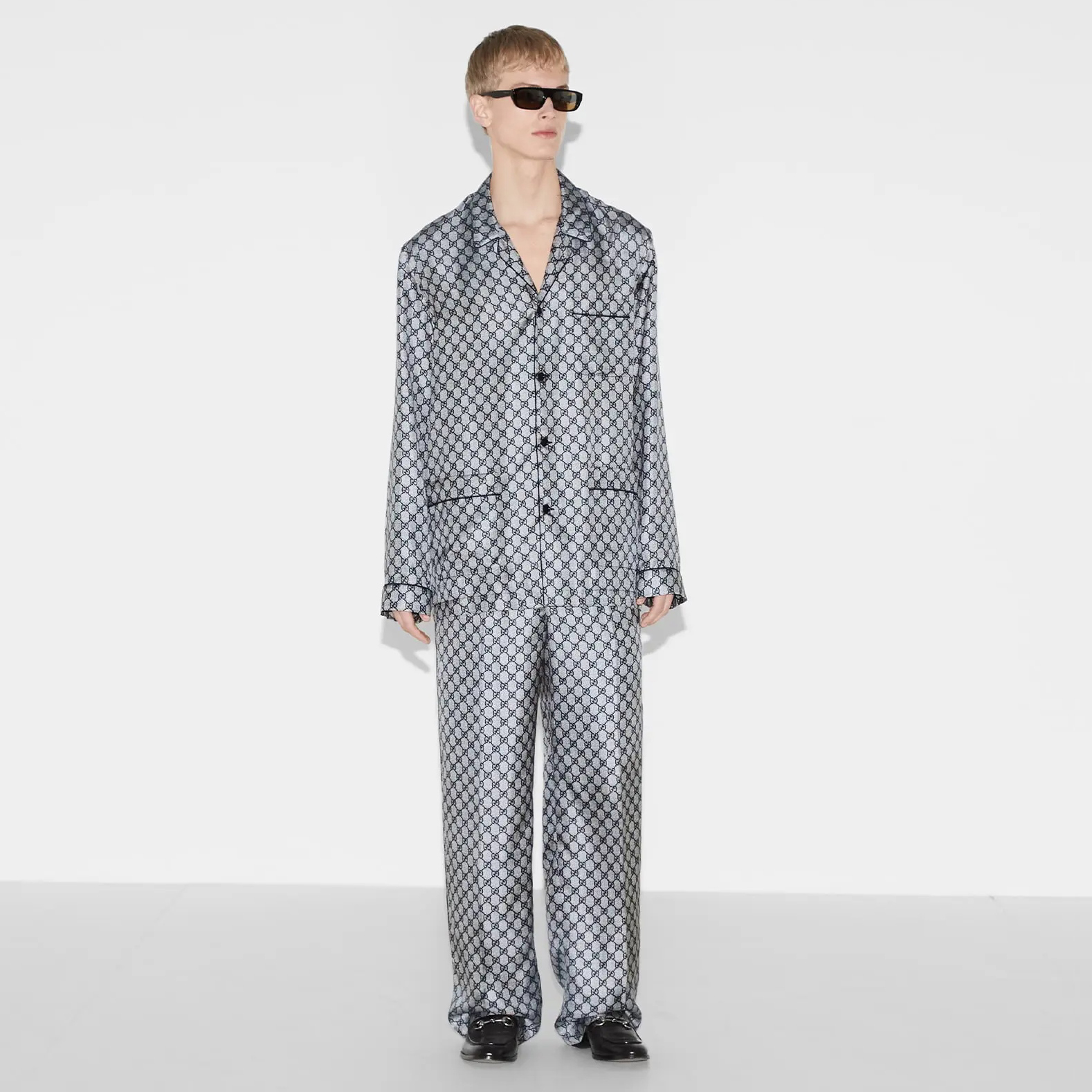 NIGO Gucci Men's Summer Solid Color Letter Print Single Breasted Long Sleeve Shirt Elastic Waist Casual Pants Set Suit #nigo76263