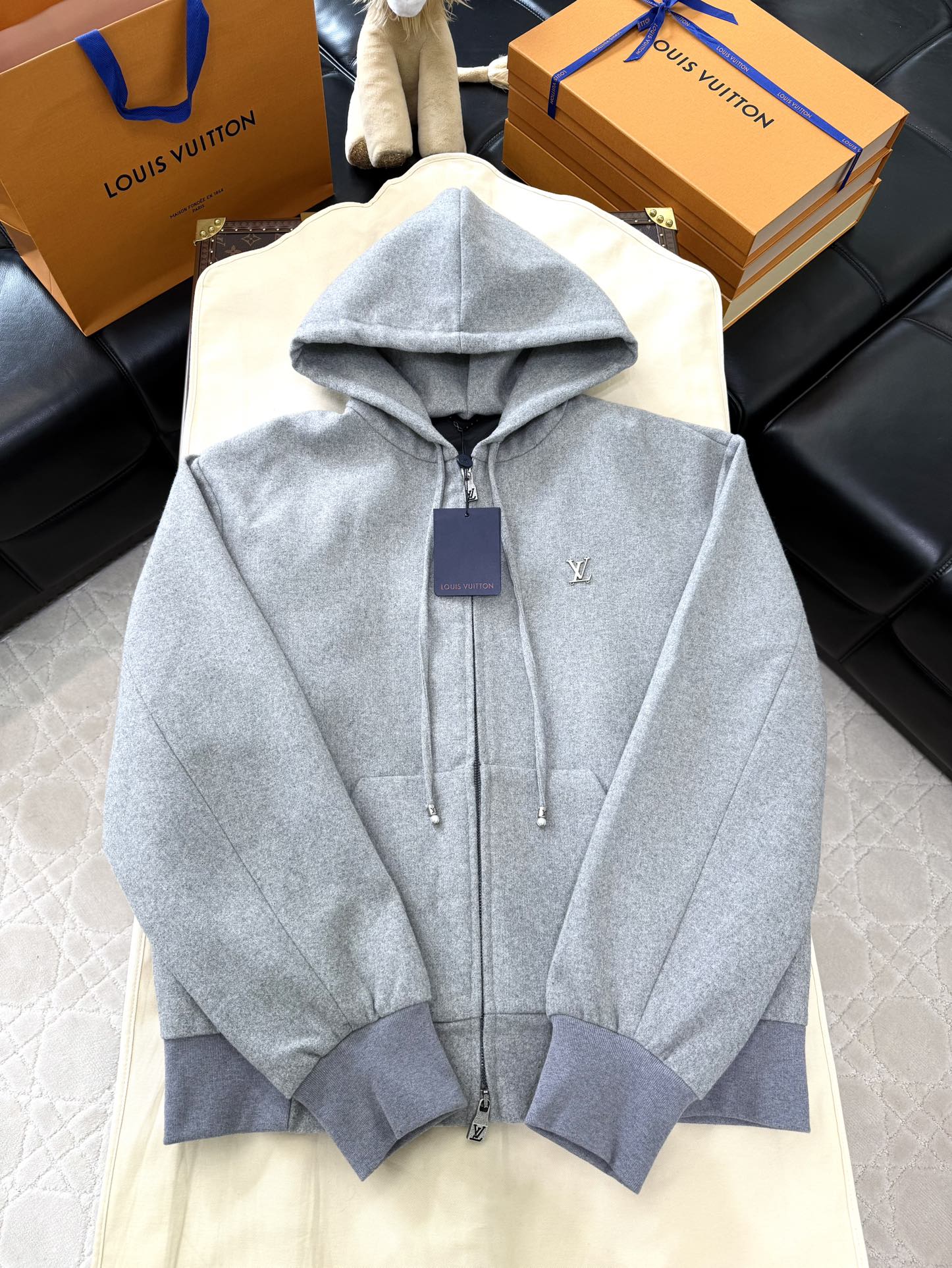 NIGO Louis Vuitton Men's Spring and Autumn Solid Color Wool Fabric Hooded Zipper Long Sleeve Jacket #nigo76269