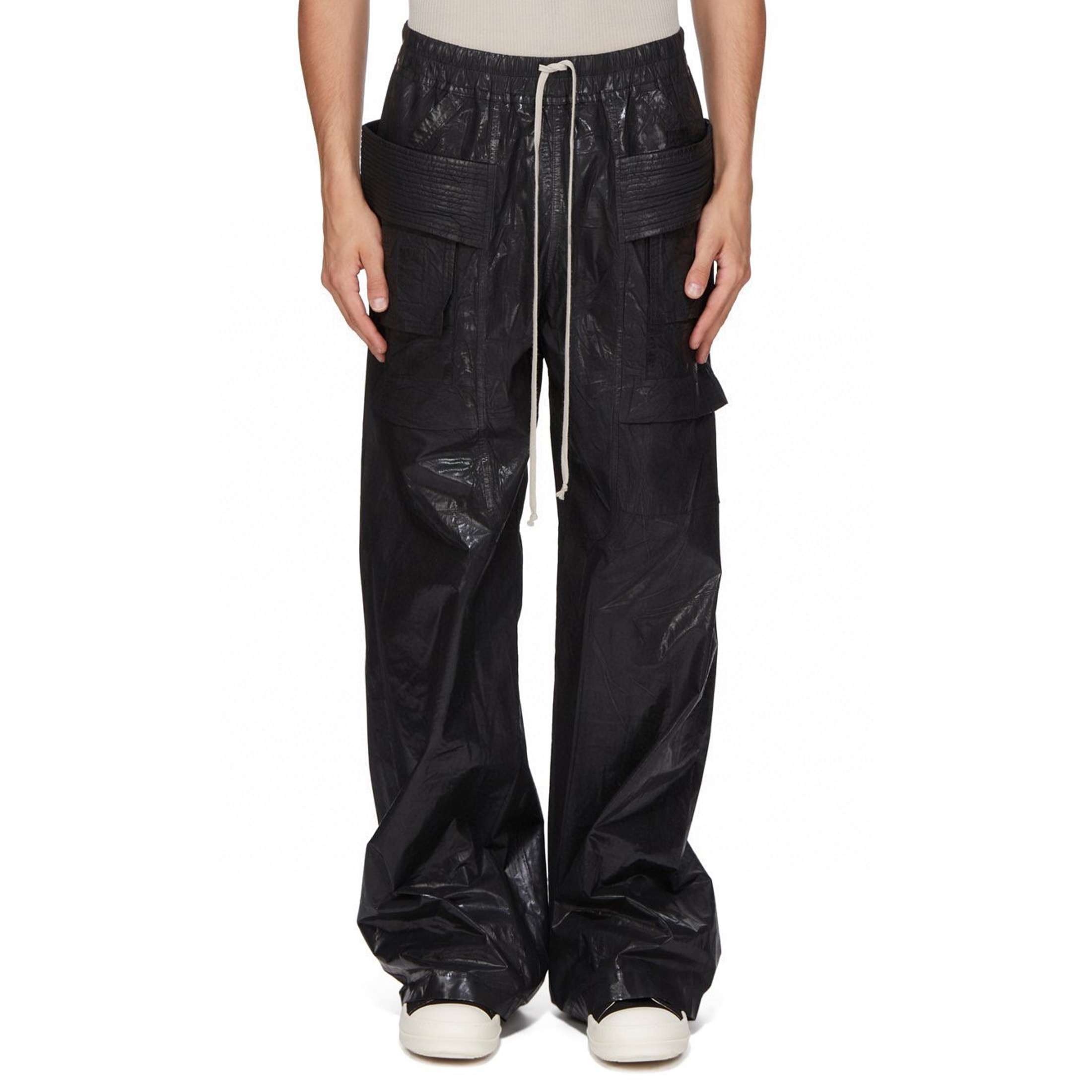 NIGO Rick Owens DRKSHDW Men's Spring Summer Waxed Double Loop Wide Leg Trousers Black High Street Shiny Loose Drawstring Straight Leg Trousers Drawstring Pants  Ngvp #nigo1346