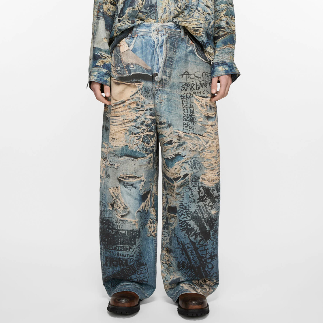 NIGO Acne Studios Men's Four Seasons Printed Hole Torn Solid Color Super Baggy Straight Fit Jeans Ngvp #nigo1413