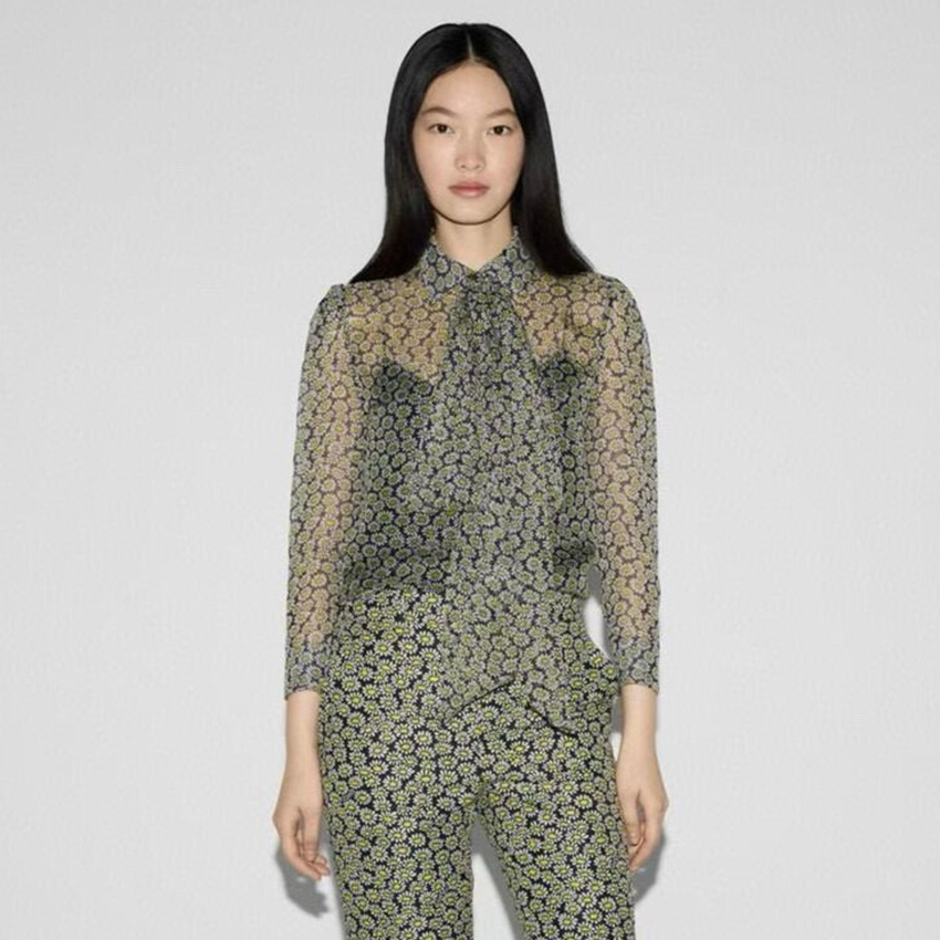 NIGO Gucci Women's Floral Printing Lapel Loose Solid Color Spring Summer Autumn Silk Long Sleeve Shirt Ngvp #nigo1414