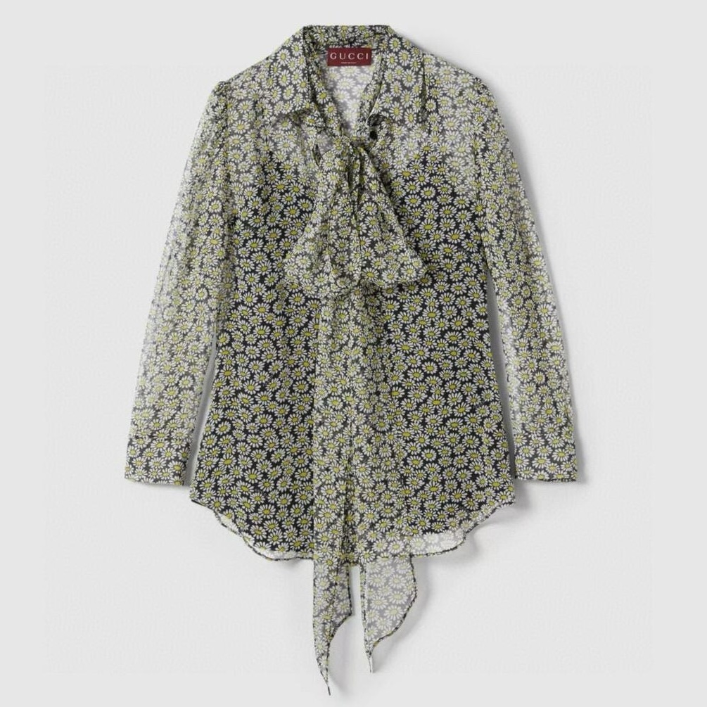 NIGO Gucci Women's Floral Printing Lapel Loose Solid Color Spring Summer Autumn Silk Long Sleeve Shirt Ngvp #nigo1414
