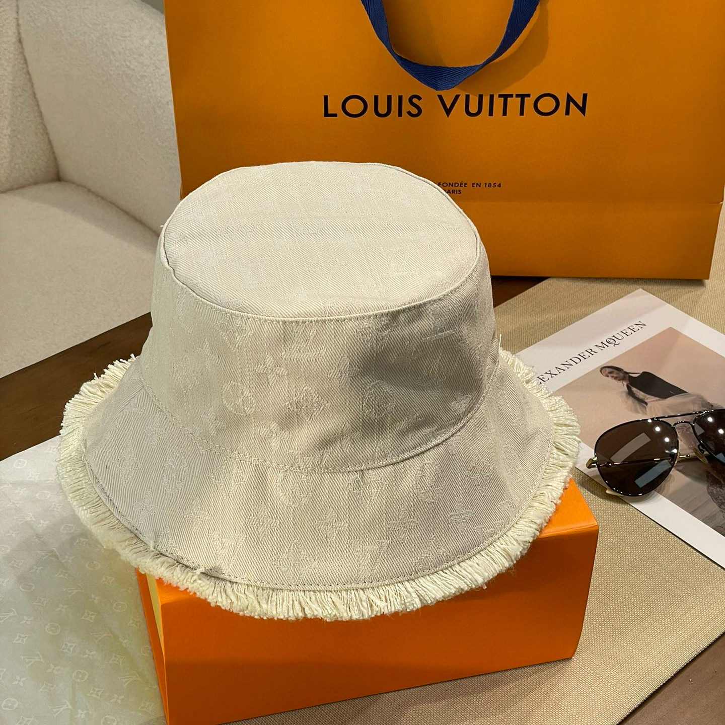 NIGO Louis Vuitton Men's and Women's Solid Color Letter Jacquard Raw Edge Cotton Fisherman's Hat Cap #nigo76292