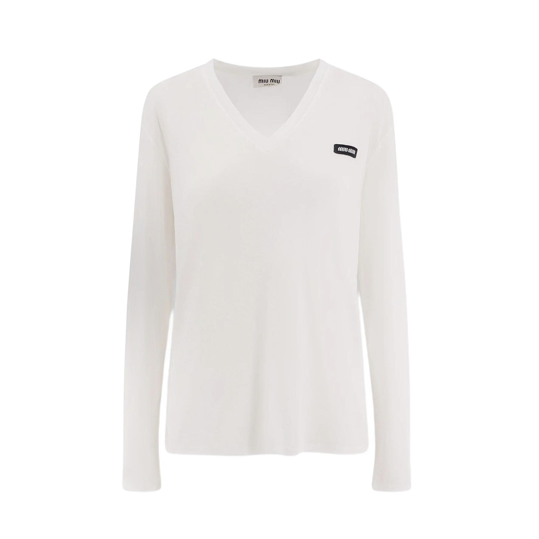 NIGO MiuMiu Women's Summer Solid Color Letter Logo V-Neck Cotton Long Sleeve T-Shirt #nigo76278