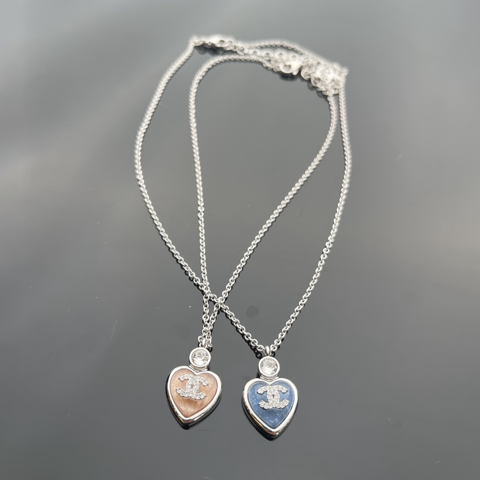NIGO Chanel Women's Heart Design Pendant Double C with Diamonds Necklace Jewelry #nigo76289