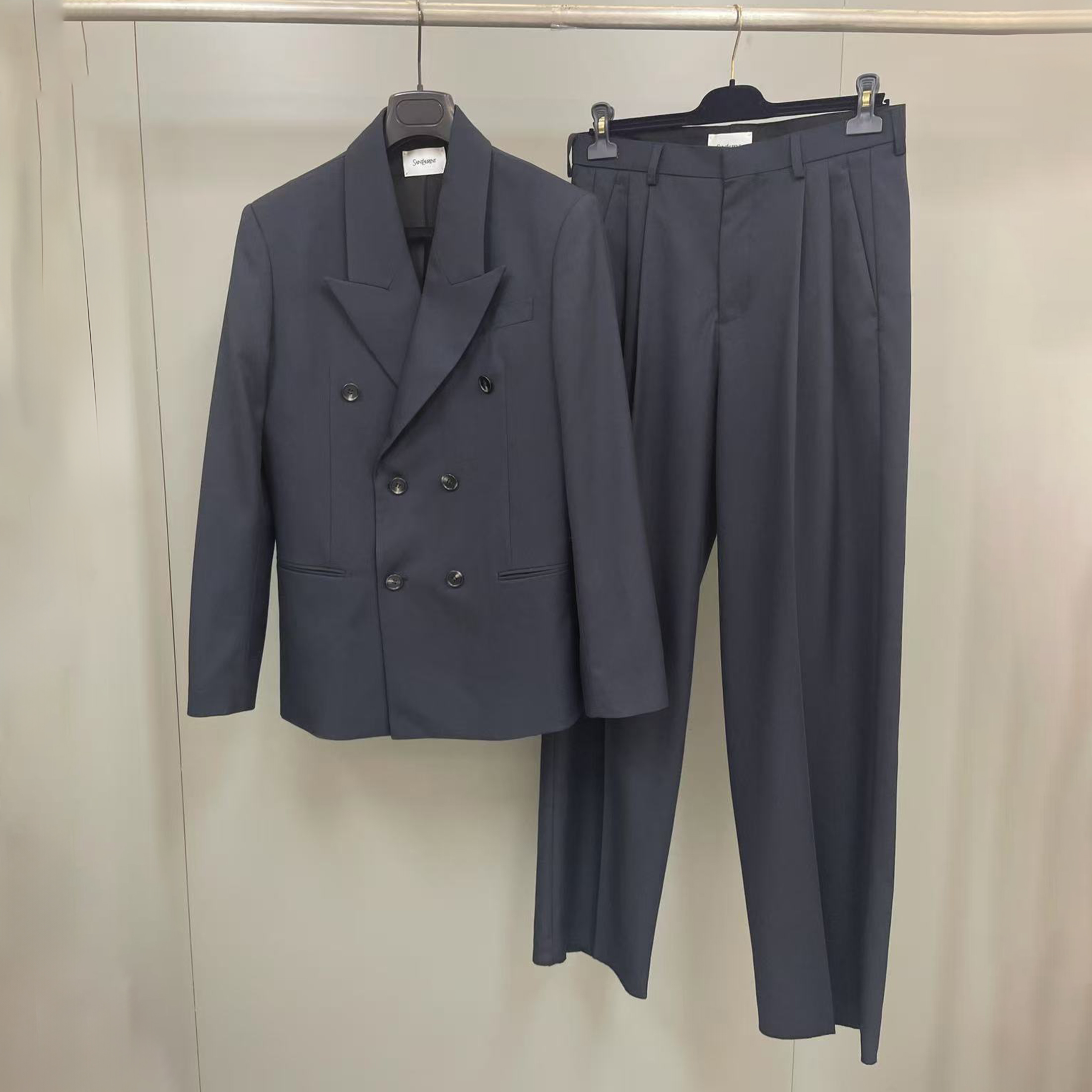 NIGO SAINT LAURENT Gd The Same Navy Double-Breasted Suit Slim Jacket Straight Trousers Pants Spring And Autumn Fashion Casual Senior Sense Suit Set Ngvp #nigo1464