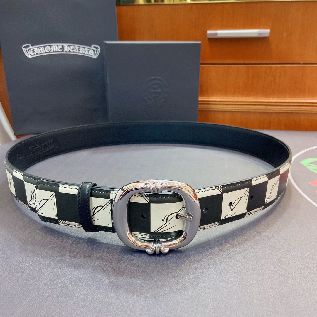 NIGO Chrome Hearts Men's Logo Leather Belt Pure Copper Thick Gold Plated 3.8cm Wide Belt Jewelry #nigo76288