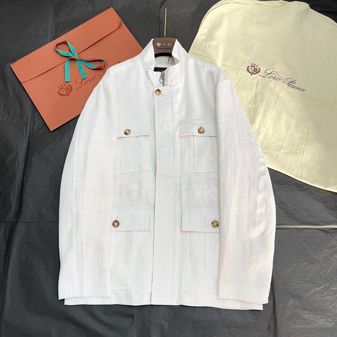 NIGO Loro Piana Men's Spring and Autumn Solid Color Linen Standing Collar Design Four Pockets Workwear Zipper Long Sleeve Jacket #nigo76287