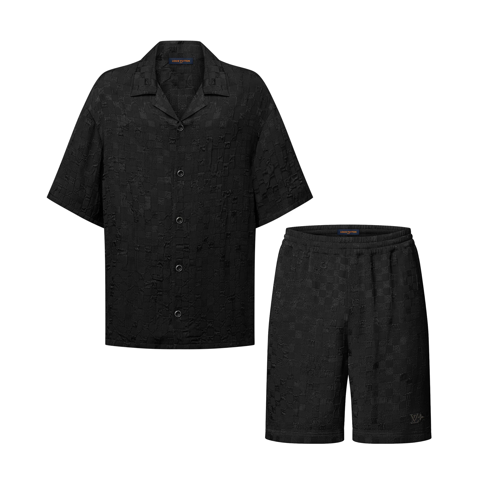 NIGO Louis Vuitton Men's Summer Solid Color Embroidery Jacquard Single Breasted Short Sleeve Shirt Elastic Waist Casual Shorts Suit Set #nigo76281