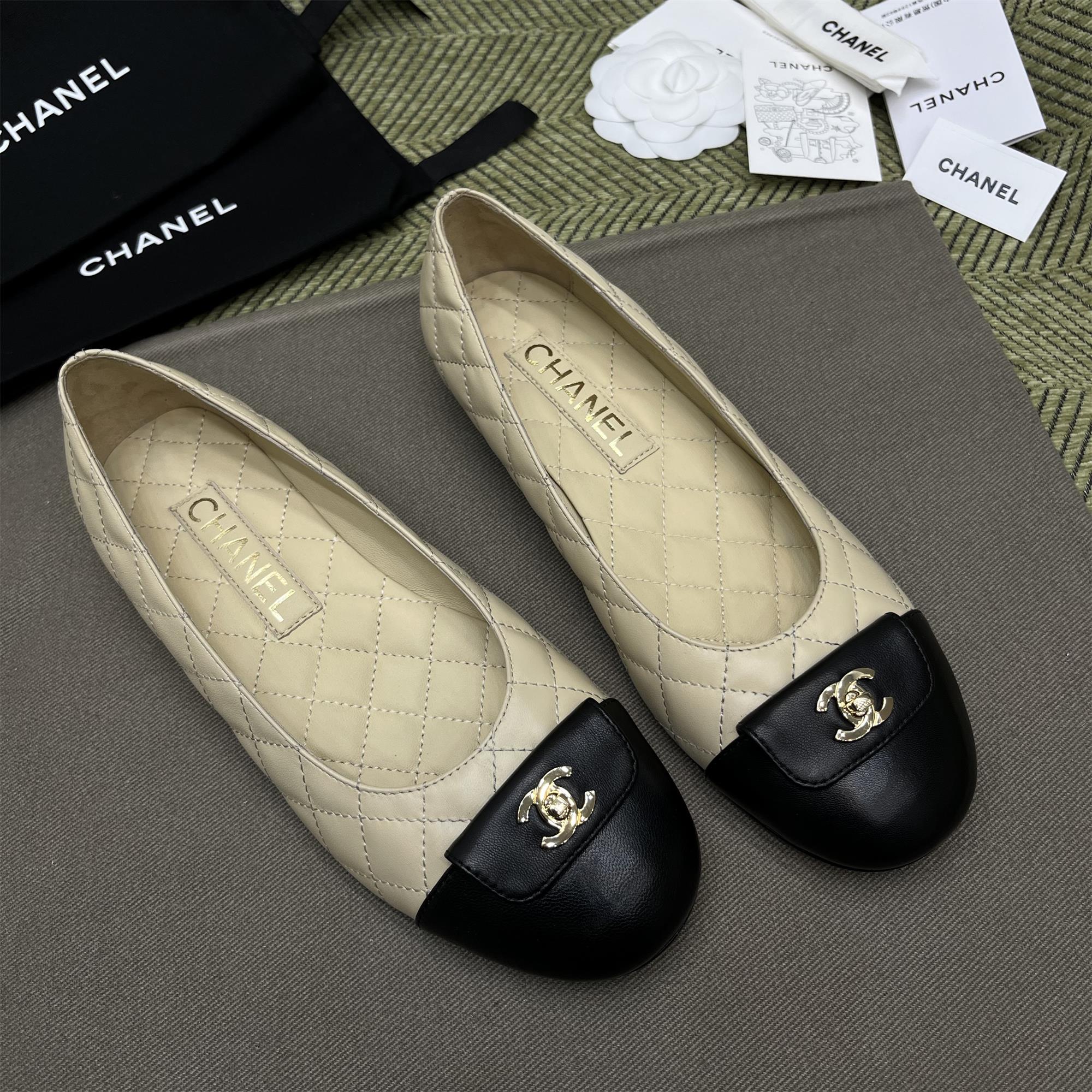 NIGO Chanel Women's Spring/Summer Solid Color Diamond Textured Leather Ballet Shoes #nigo76276