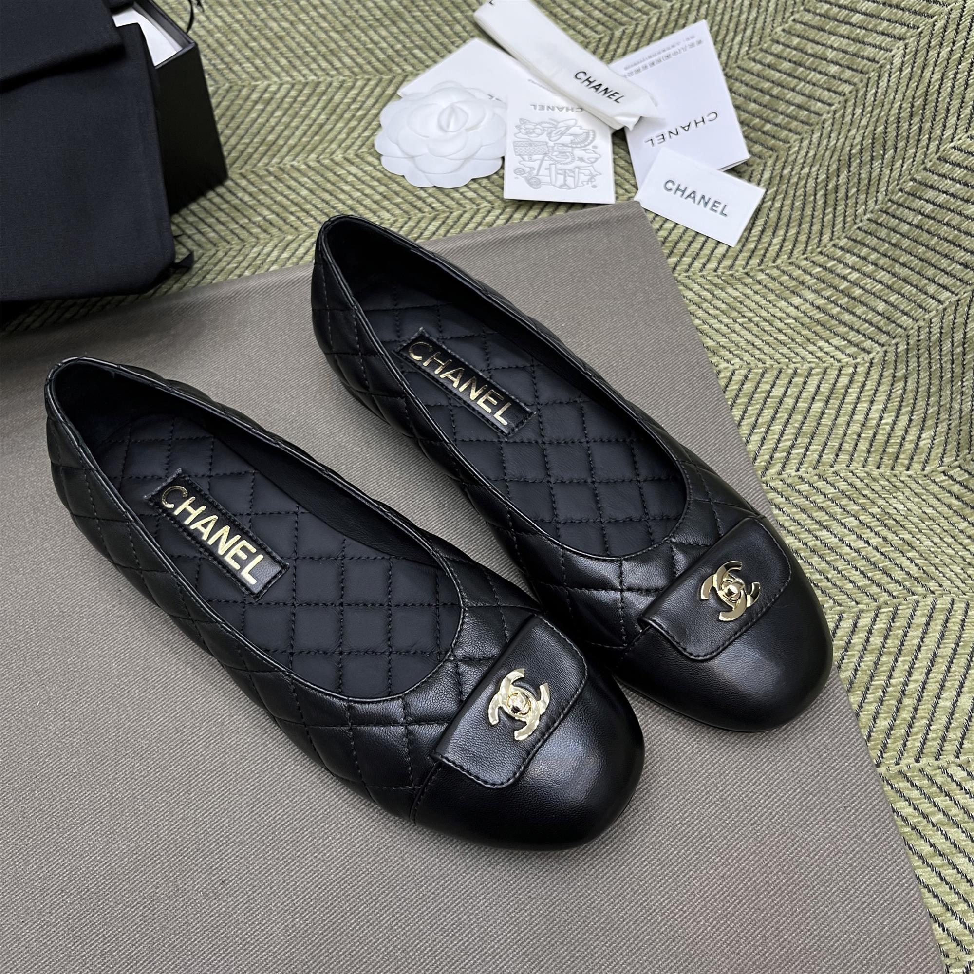 NIGO Chanel Women's Spring/Summer Solid Color Diamond Textured Leather Ballet Shoes #nigo76276