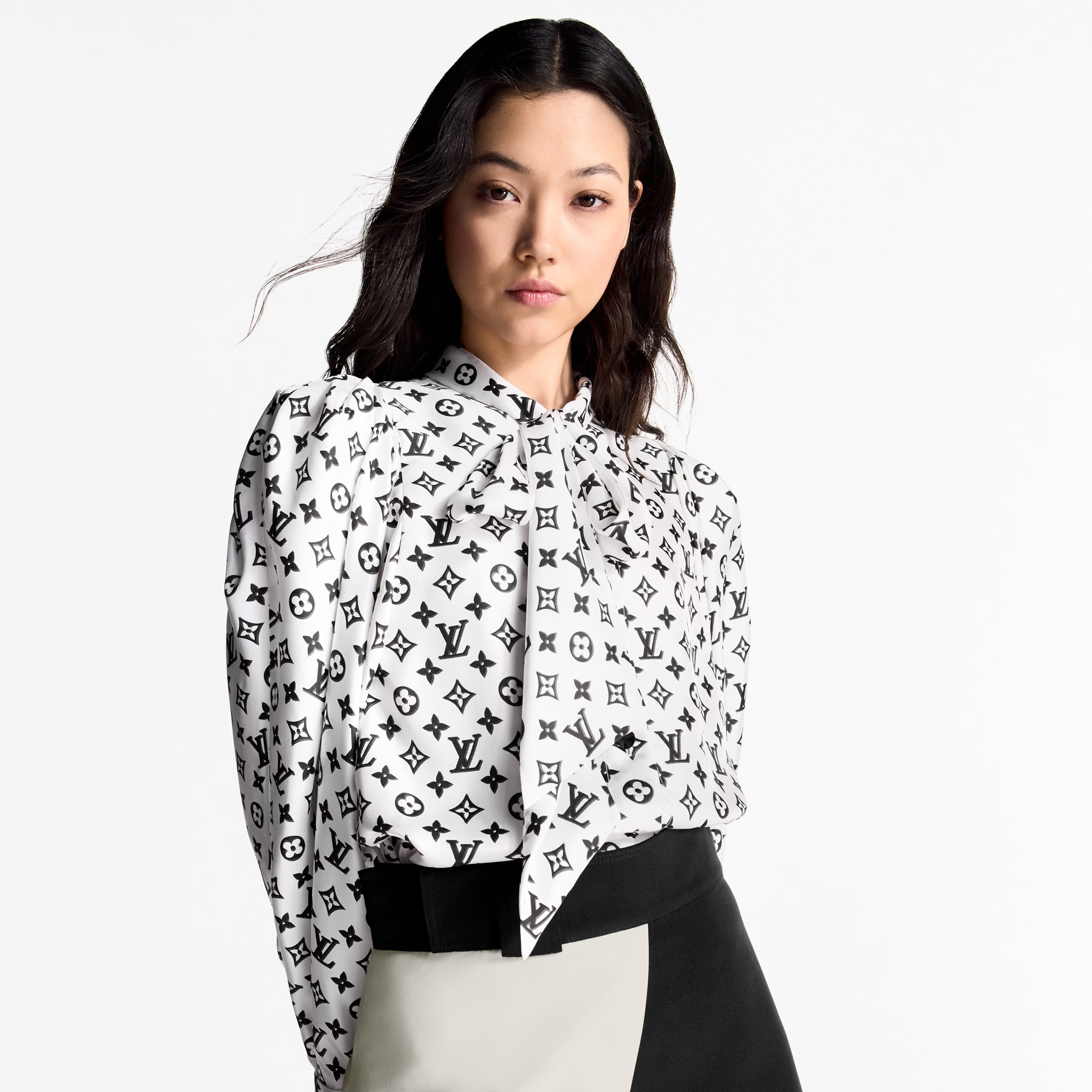 NIGO Louis Vuitton Women's Spring/Summer 3D Monogram Bubble Sleeve Top Silk Long Sleeve Shirt  #nigo76324